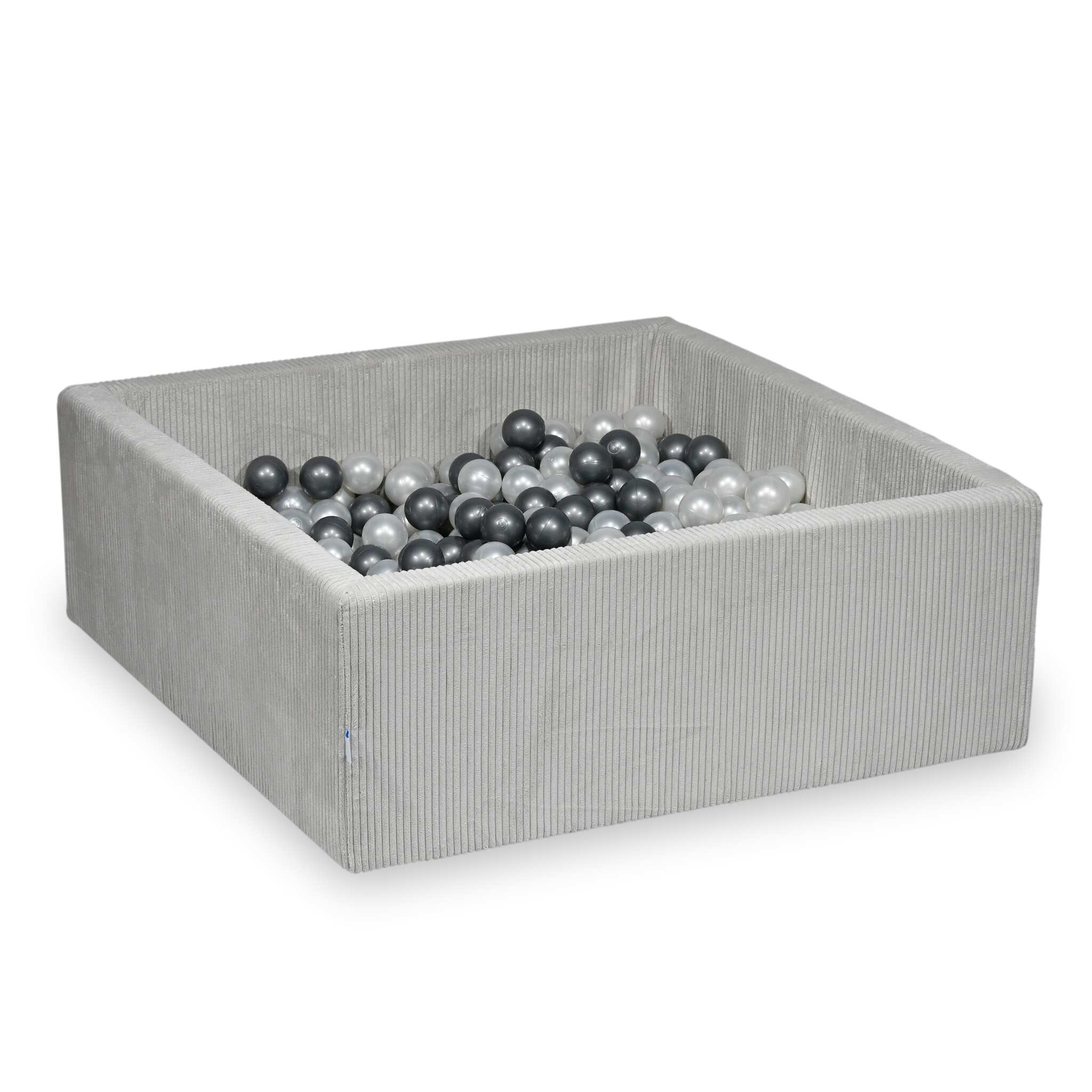 Bällebad quadratisch 110x110x40 cm aus Cord Grau, 600 Bälle