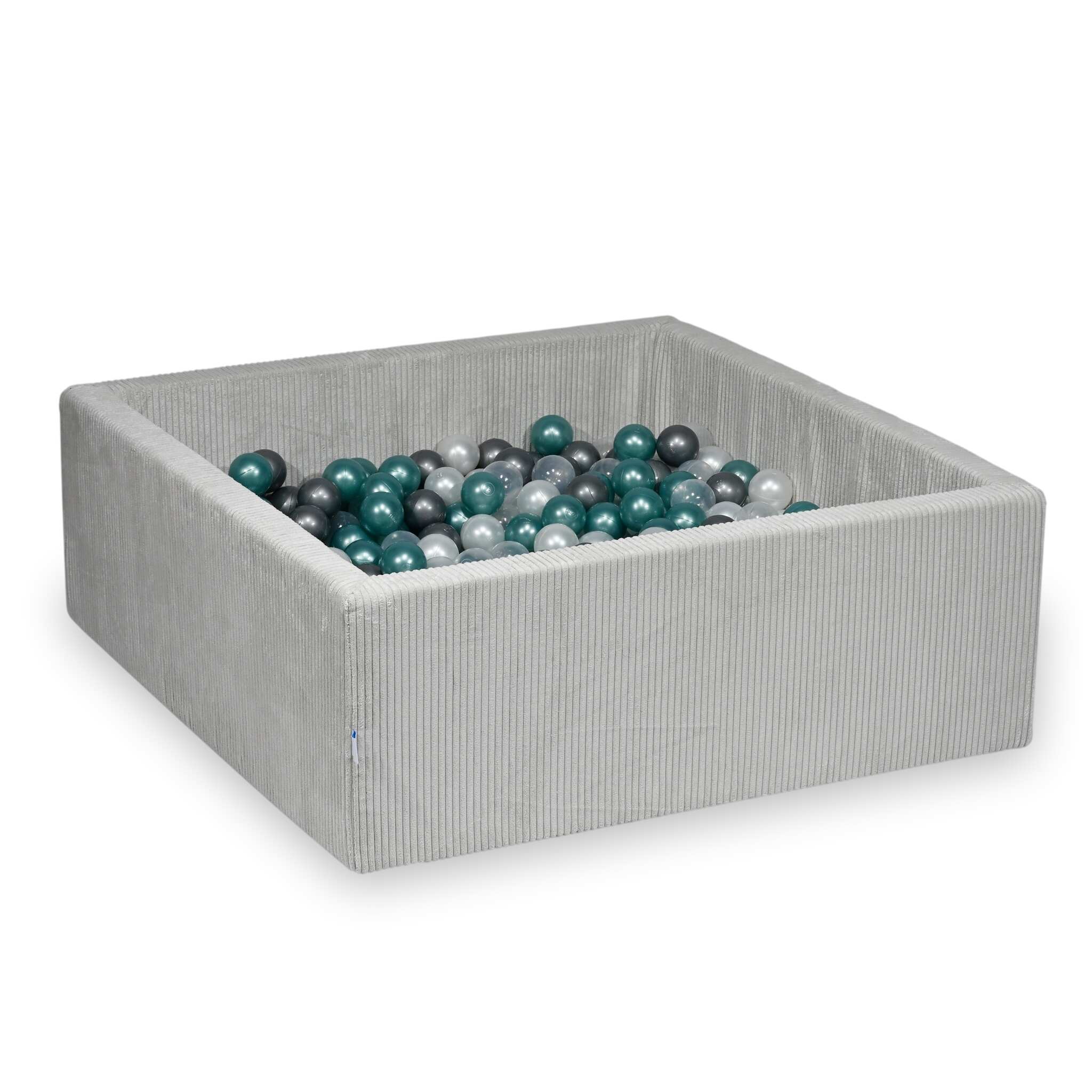 Square ball pit 110x110x40 cm in Corduroy Gray, 600 balls