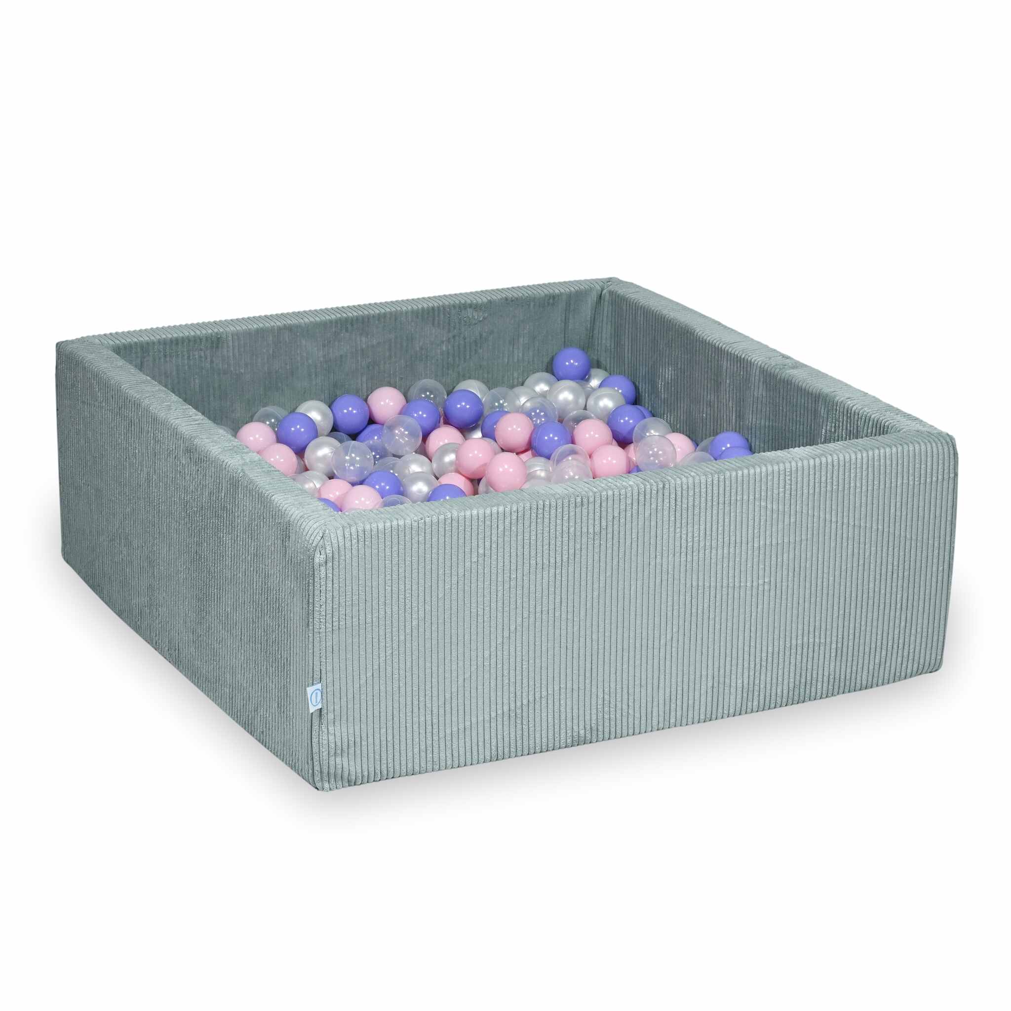 Square ball pit 110x110x40 cm in Corduroy Light Mint, 600 balls