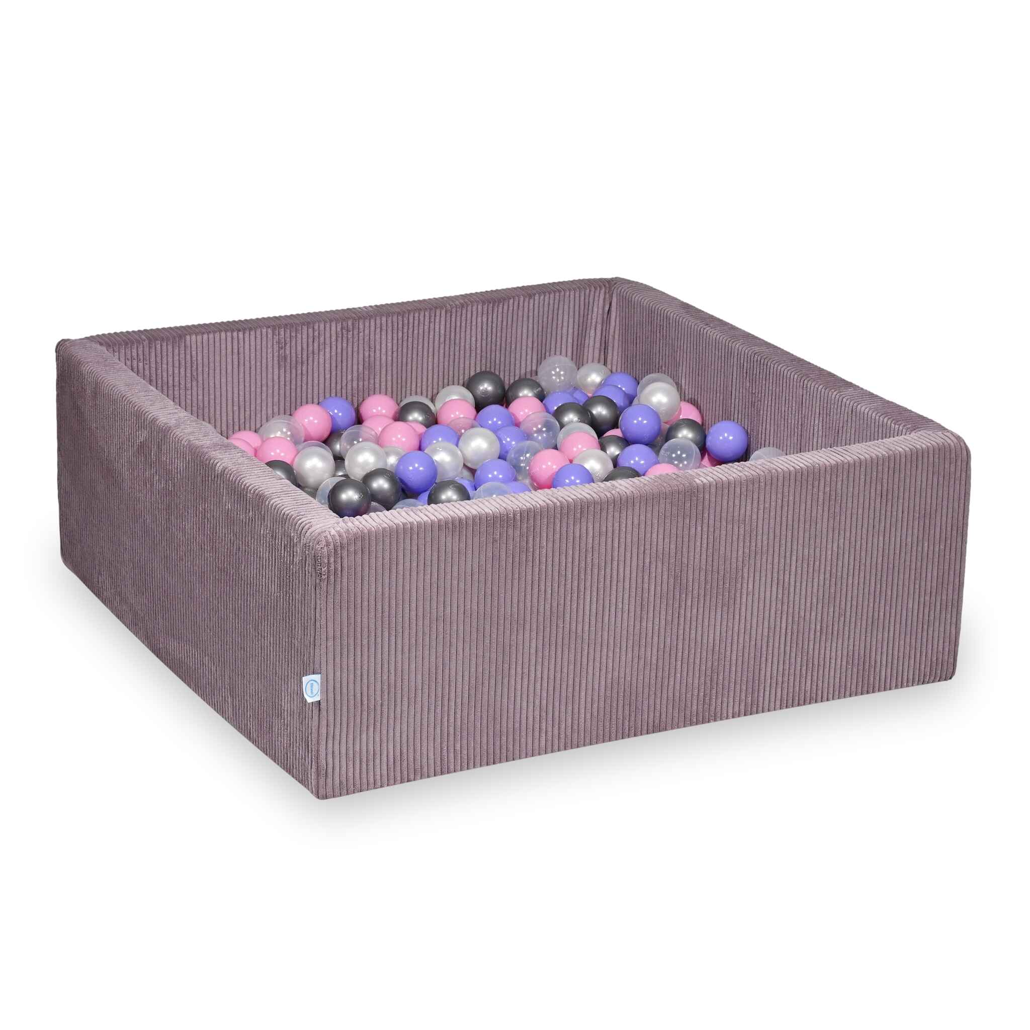 Square ball pit 110x110x40 cm in Corduroy Lavender, 600 balls