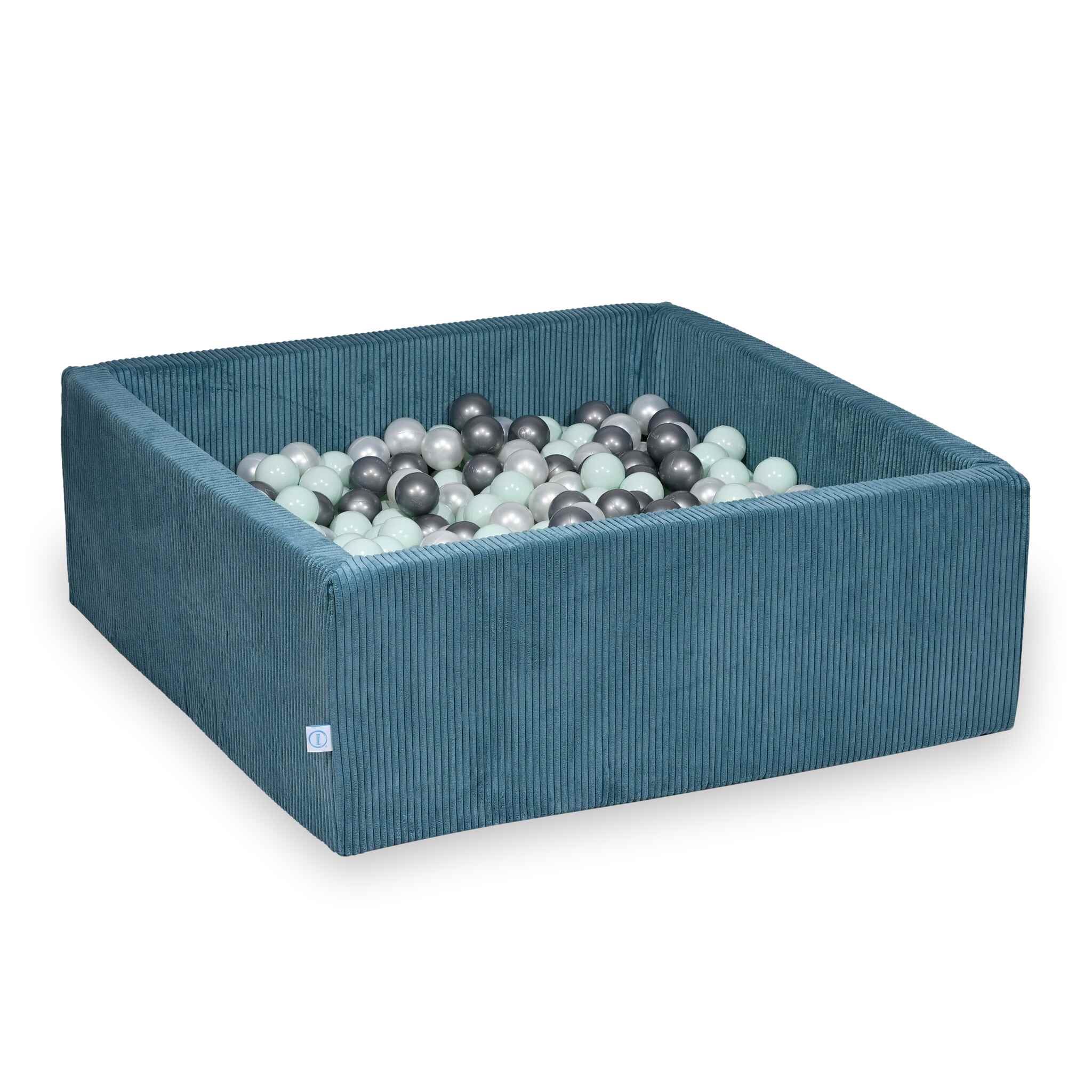 Kugelförmiges Bällebad 110x110x40 cm aus blauem Cord, 600 Bälle