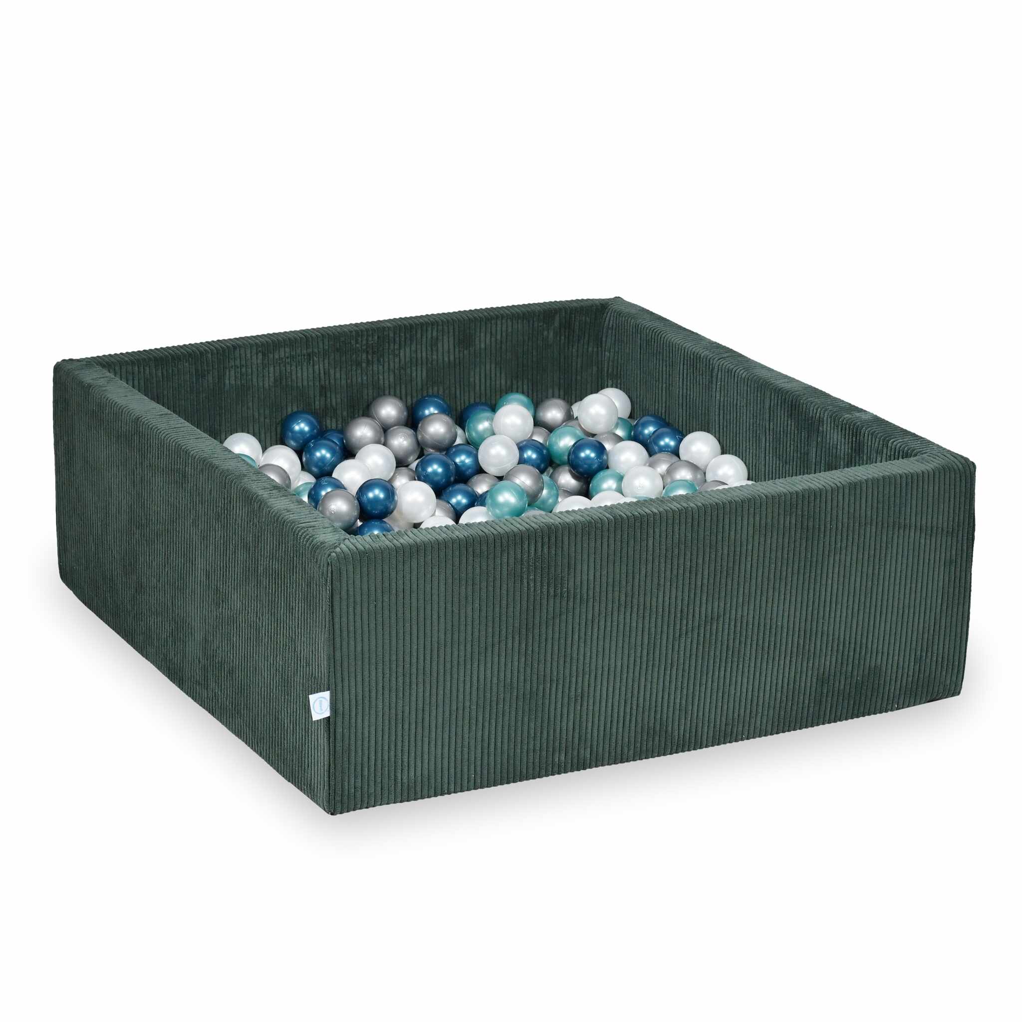 Square ball pit 110x110x40 cm in Corduroy Green, 600 balls