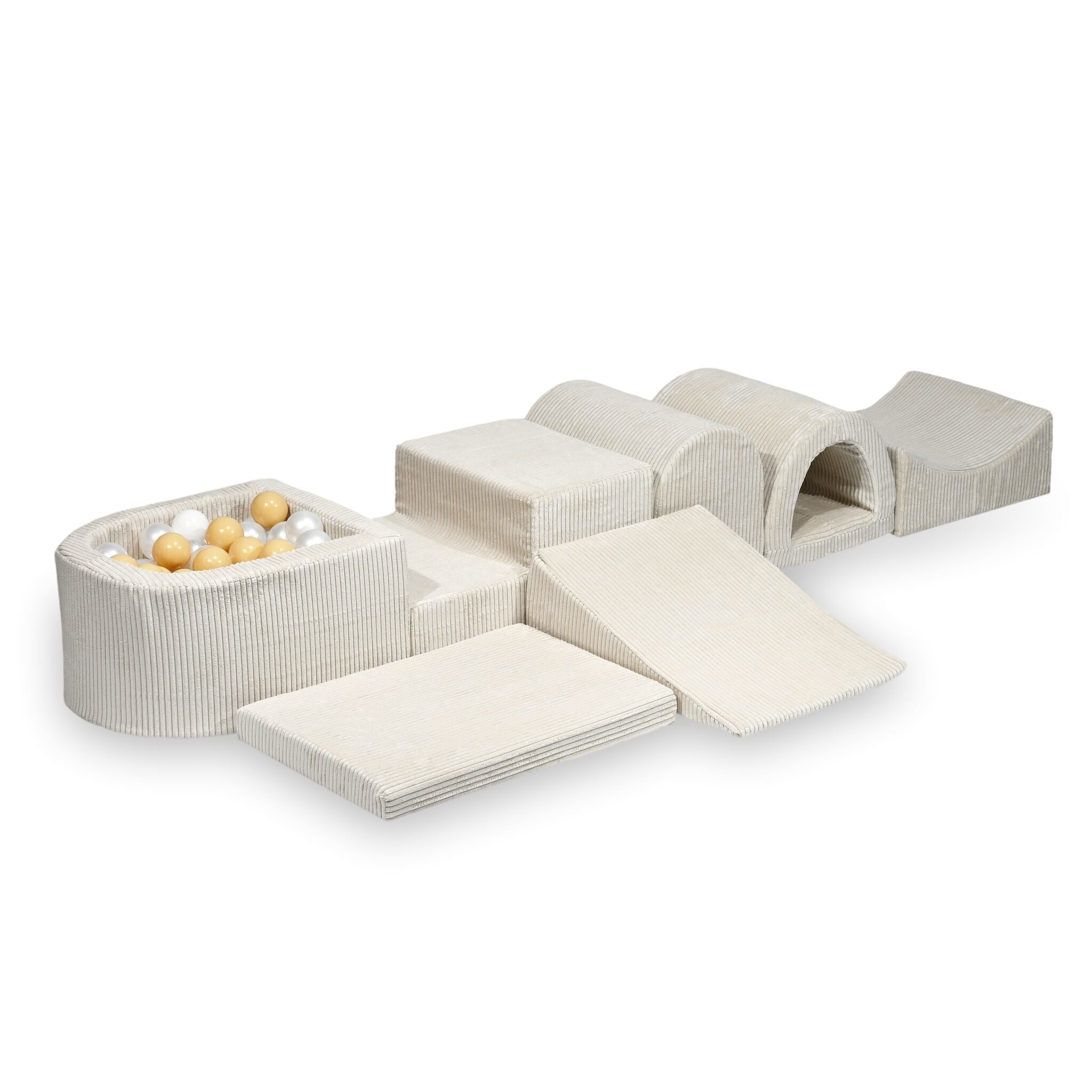 Largest foam play area with beige micro corduroy ball pit + 100 balls
