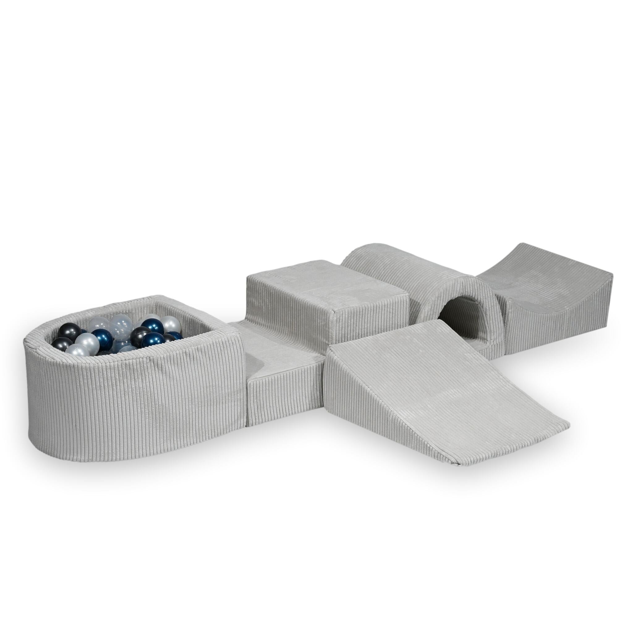 Foam playground with hill and micro corduroy gray pool + 100 balls