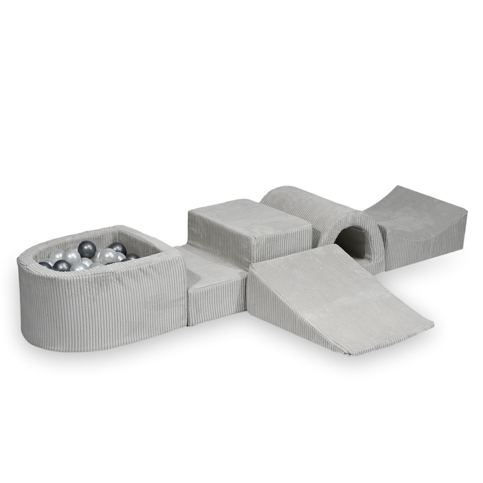 Foam play area with bridge and micro ribbed gray pool + 100 balls
