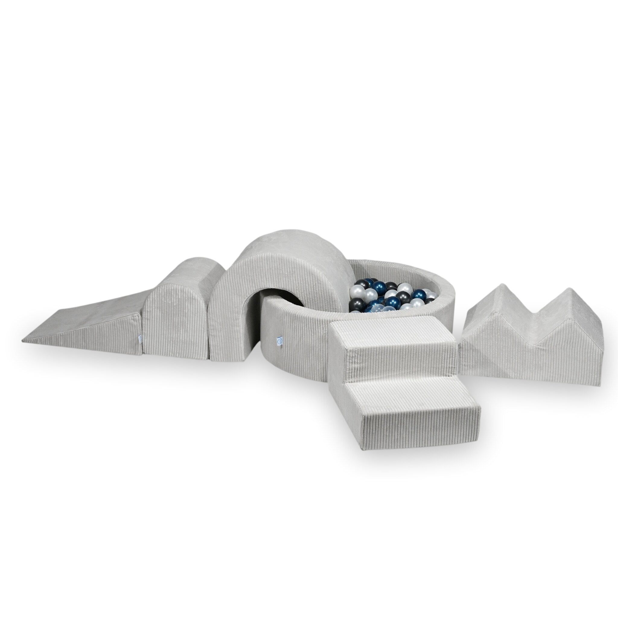 Foam play area with round pool 90x30 ribbed gray + 5 elements + 200 balls