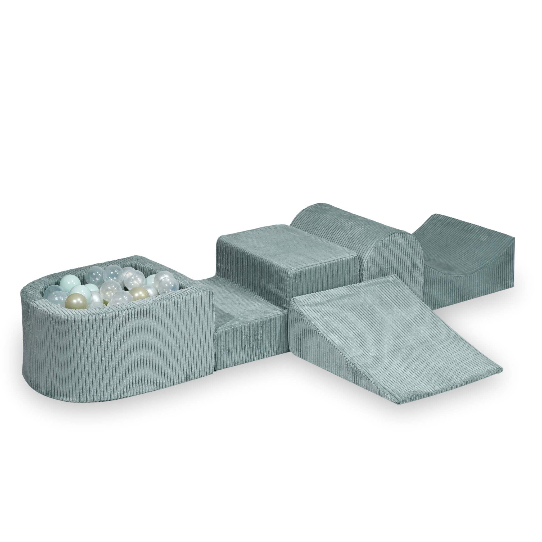 Aire de jeux en mousse avec colline et piscine micro velours côtelé menthe claire+ 100 balles