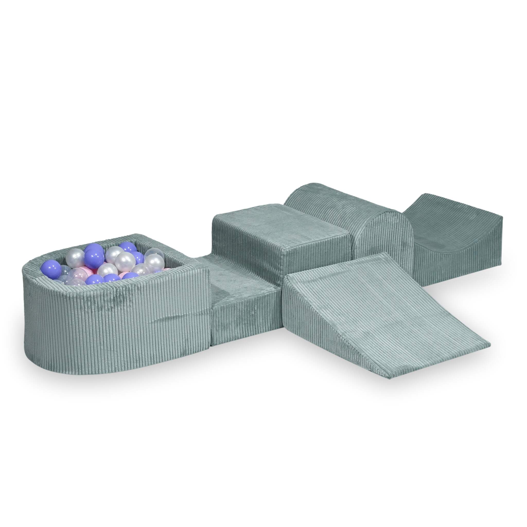 Foam playground with hill and micro corduroy light mint pool + 100 balls