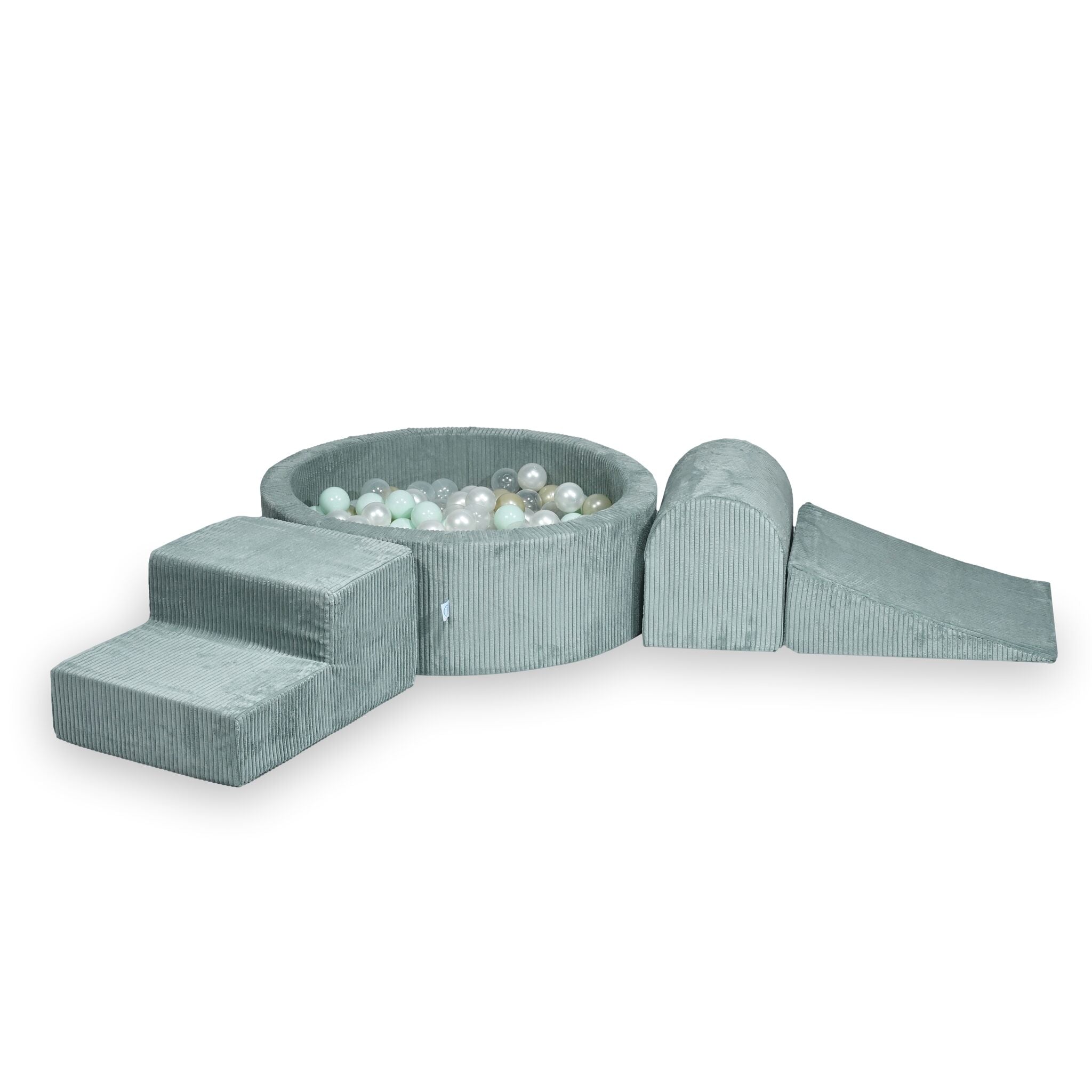 Aire de jeux en mousse avec piscine ronde 90x30 velours côtelé menthe claire + 200 balles