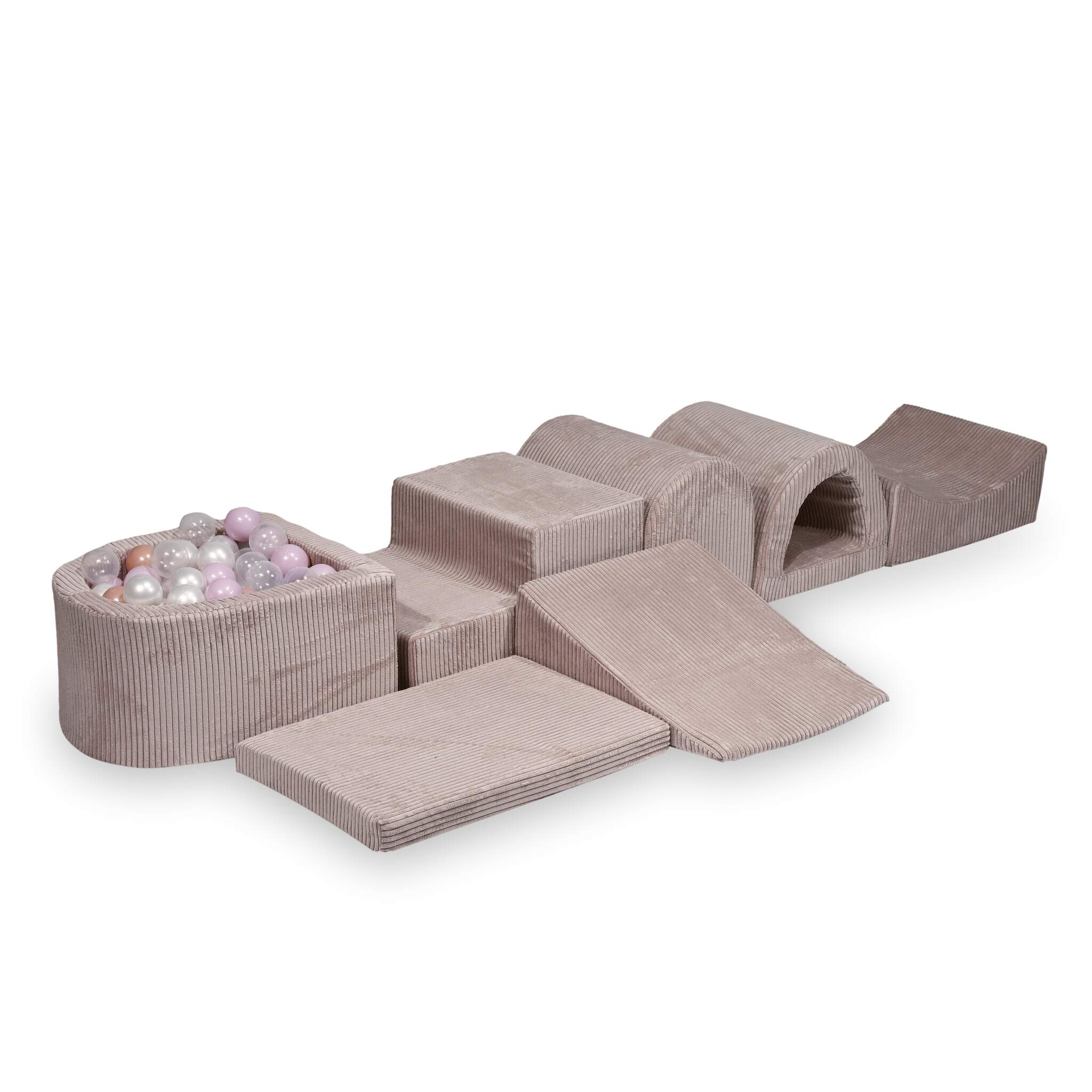 Largest foam play area with light pink micro corduroy ball pit + 100 balls