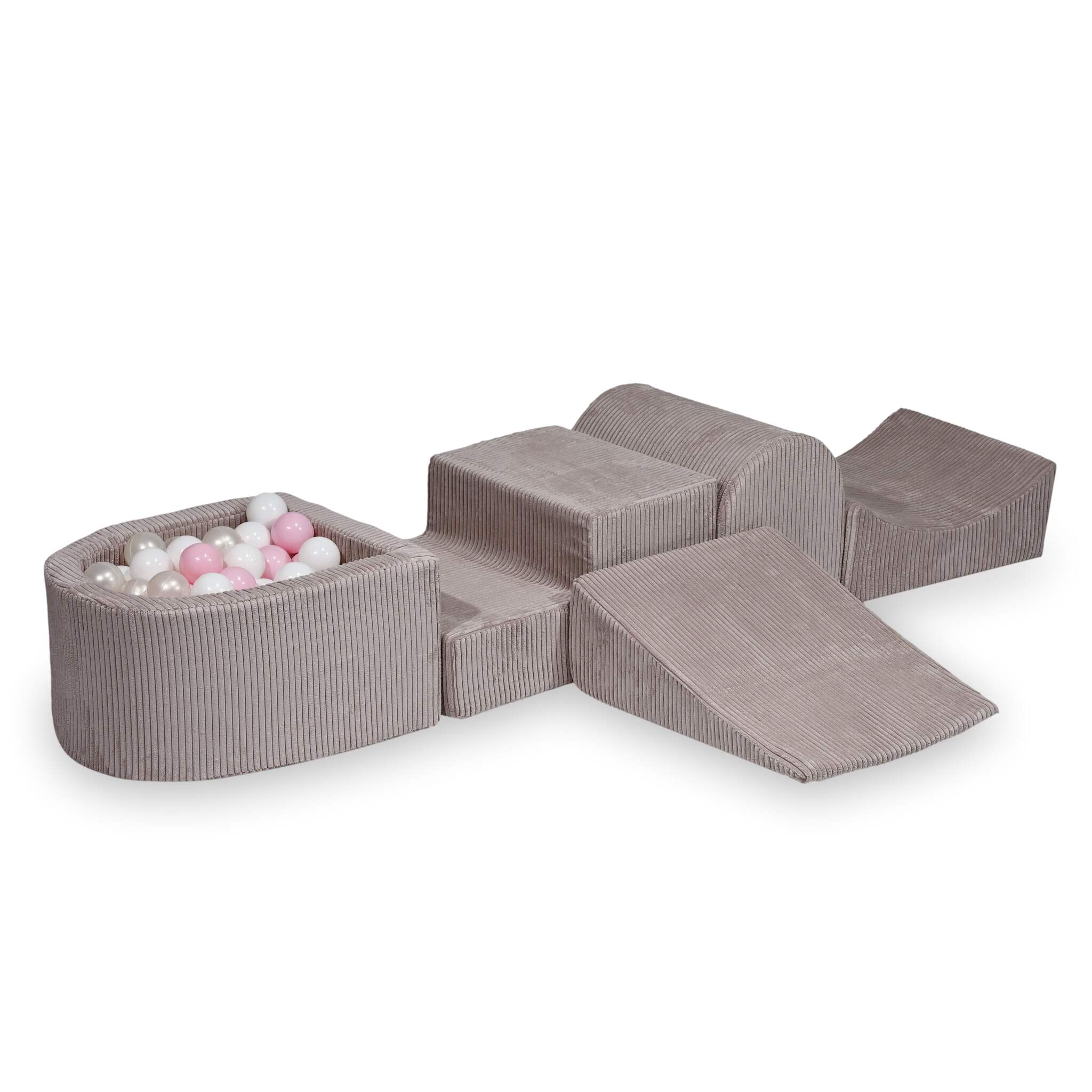 Aire de jeux en mousse avec colline et piscine micro velours côtelé rose clair + 100 balles