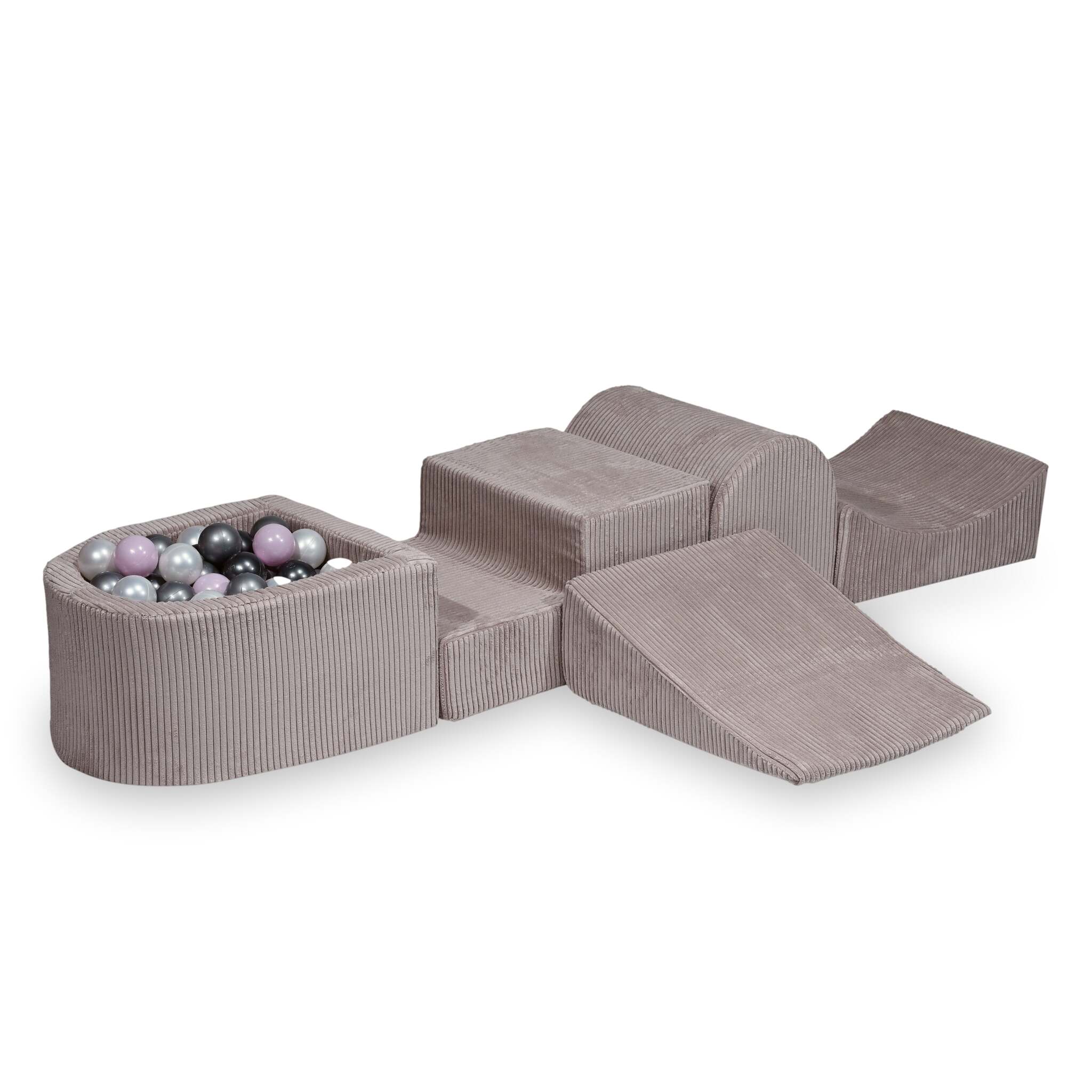 Foam playground with hill and micro corduroy light pink pool + 100 balls