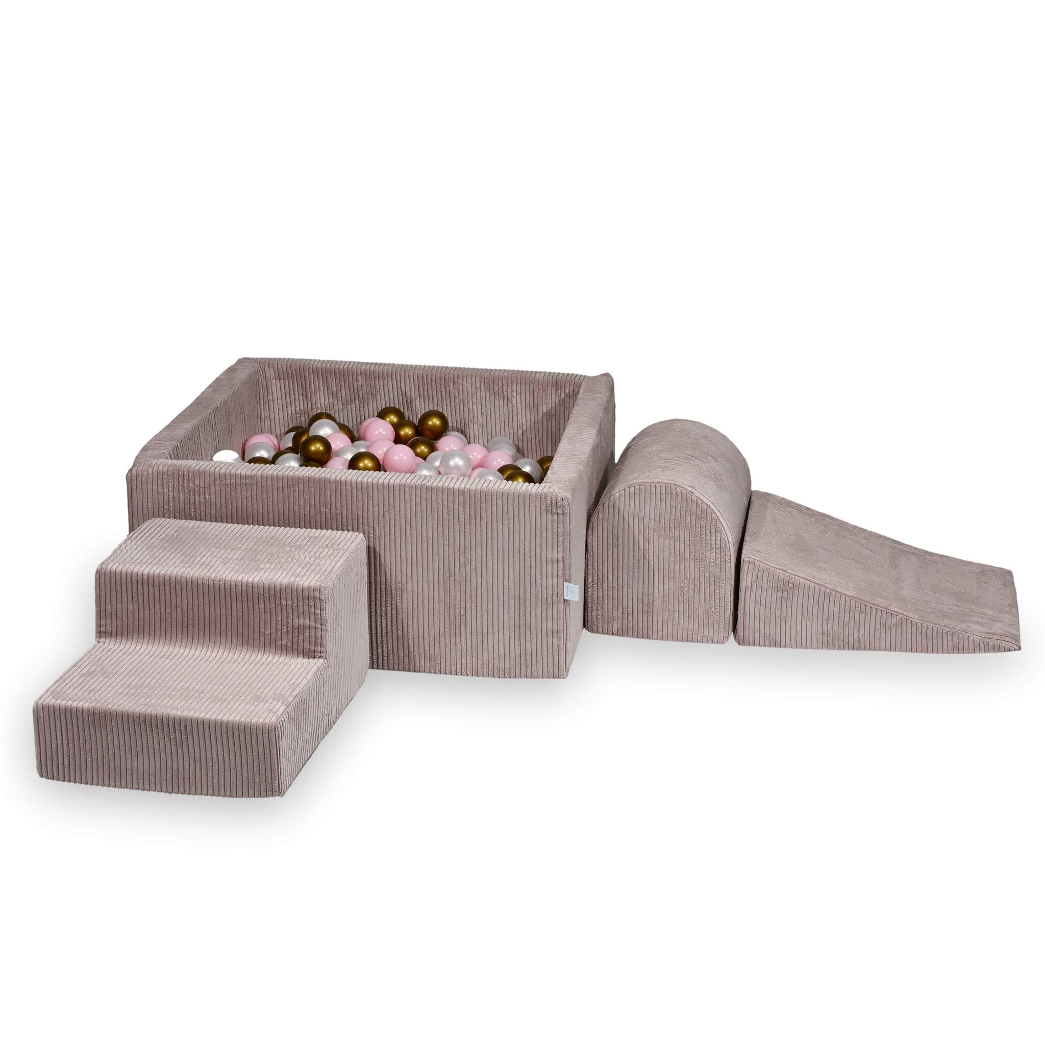 Aire de jeux en mousse avec piscine à balles carrée set de jeu enfant 90x90x40 velours côtelé rose clair + 400 balles