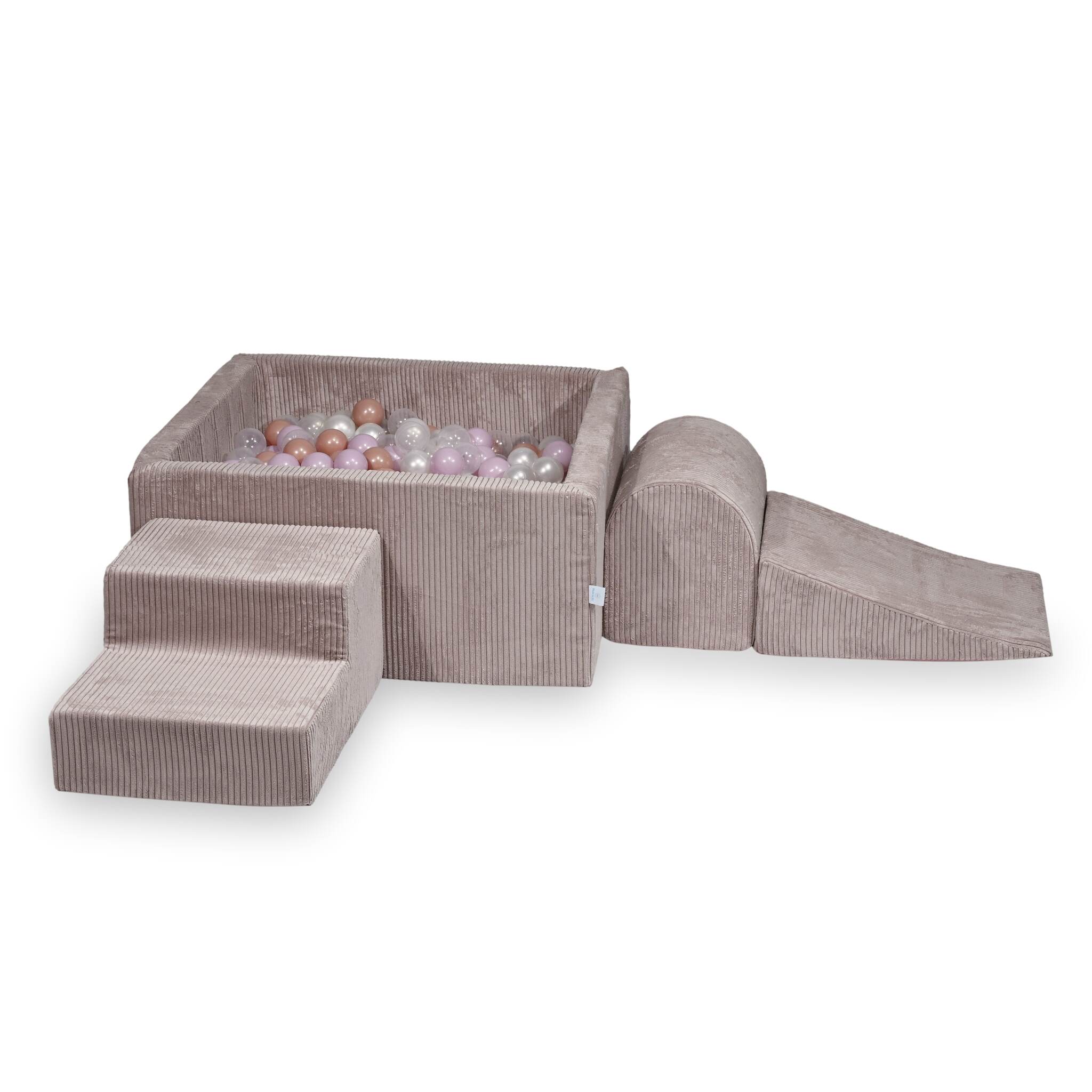 Spielplatz aus Schaumstoff mit quadratischem Bällebad, Kinderspielset 90x90x40 aus hellrosa Cord + 400 Bälle