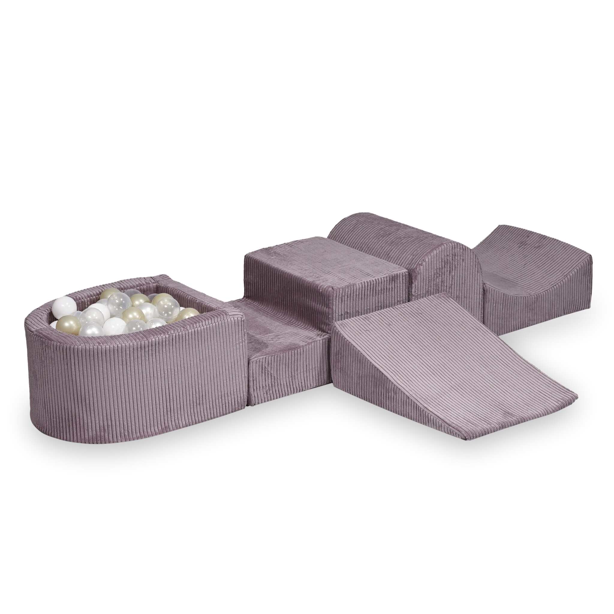 Aire de jeux en mousse avec colline et piscine micro velours côtelé lavende + 100 balles