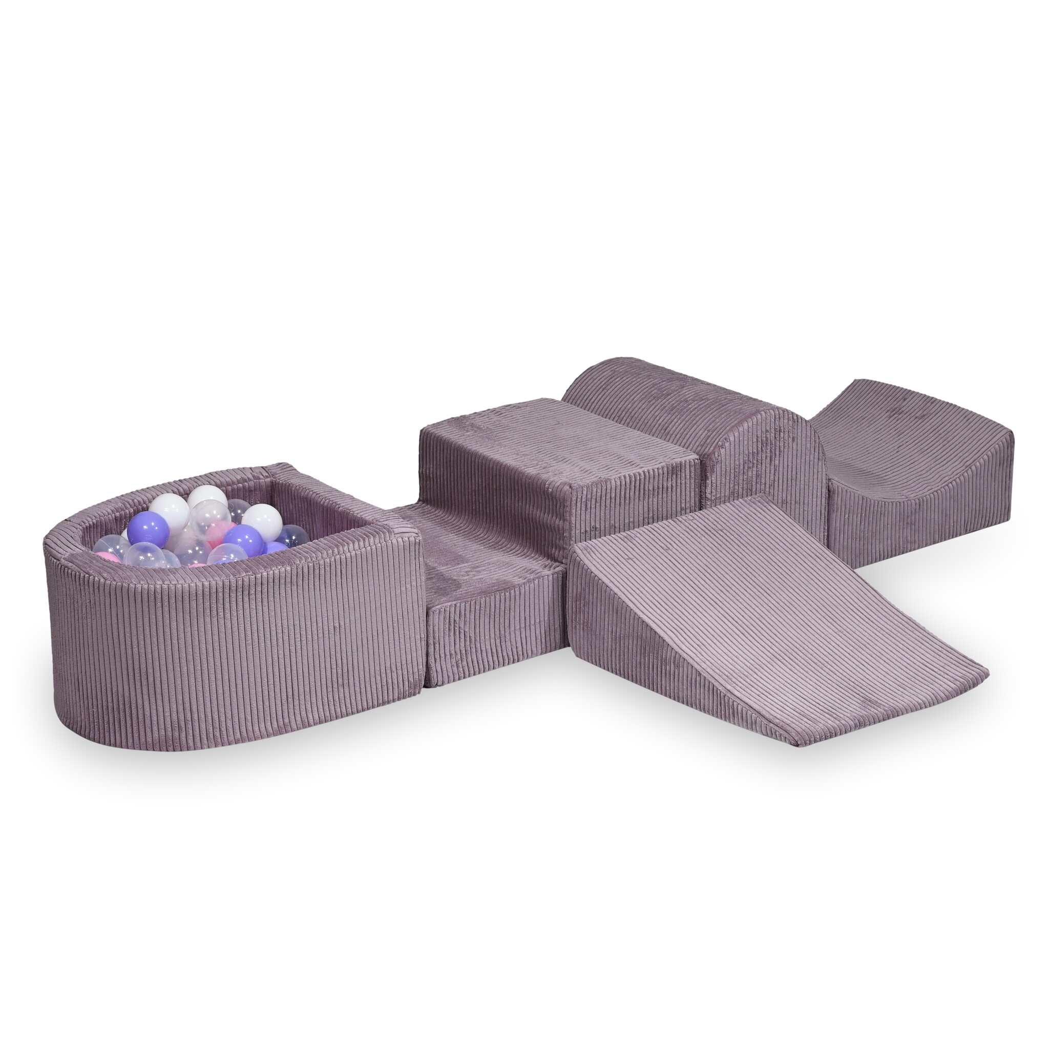Schaumstoff-Spielplatz mit Hügel und Micro-Cord-Lavendel-Bällebad + 100 Bälle