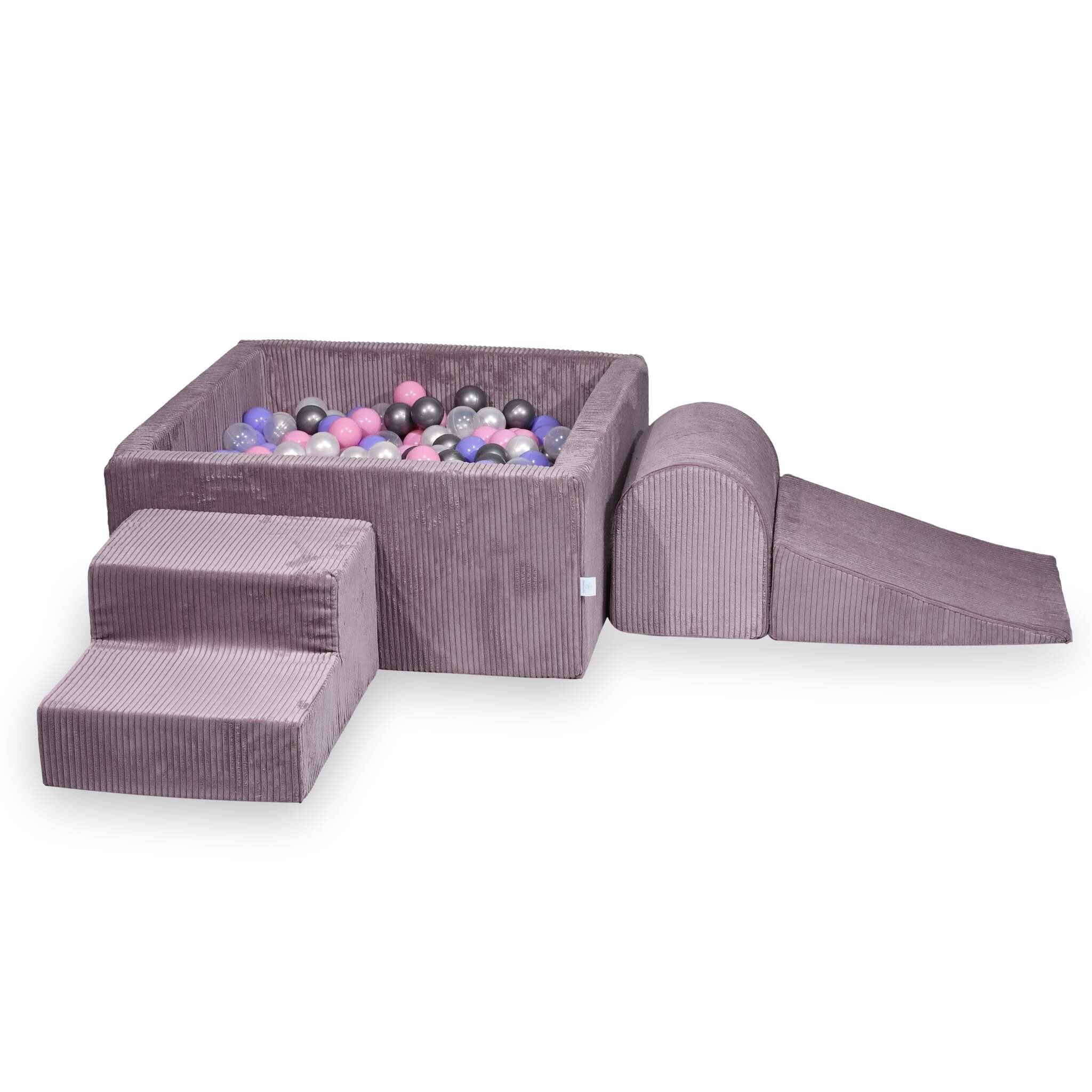 Schaumstoff-Spielplatz mit quadratischem Bällebad, Kinderspielset 90x90x40 Kord Lavendel + 400 Bälle