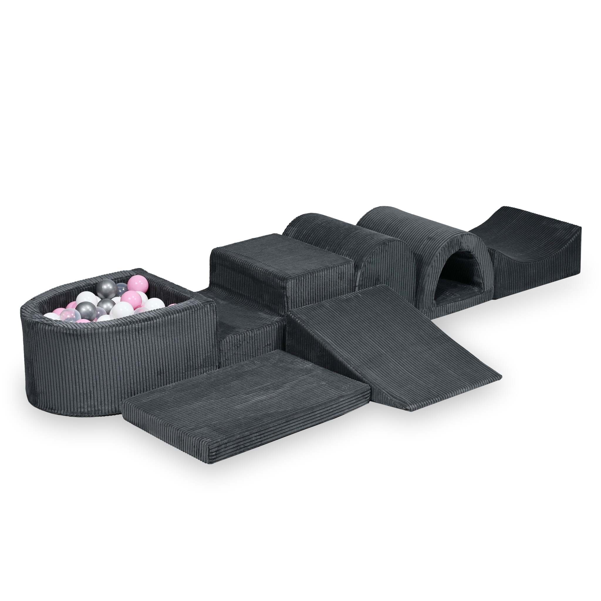 Largest foam play area with graphite micro corduroy ball pit + 100 balls