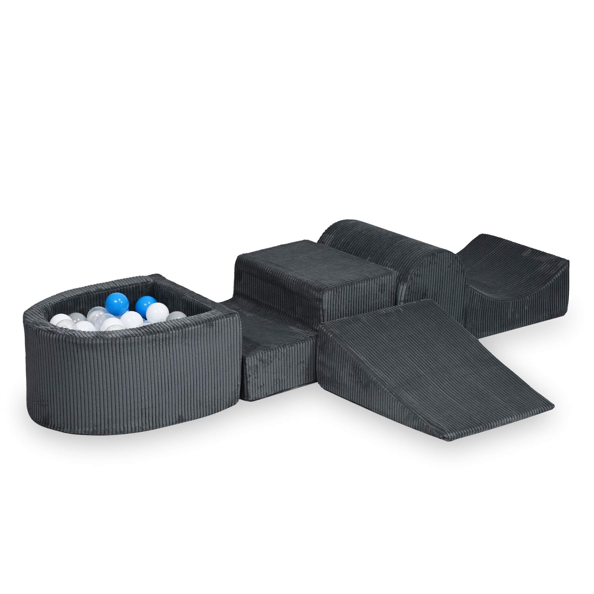 Aire de jeux en mousse avec colline et piscine micro velours côtelé graphite + 100 balles