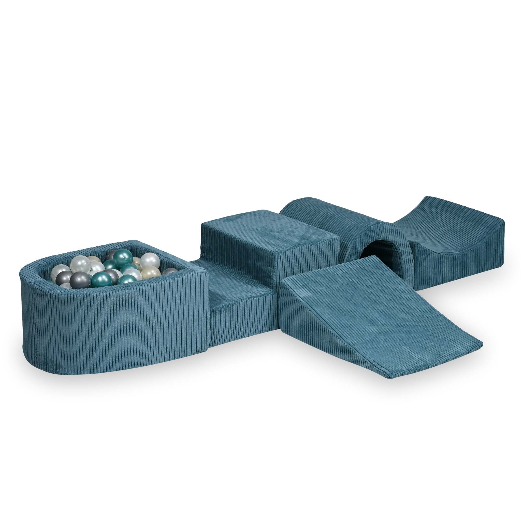 Foam play area with bridge and micro ribbed blue pool + 100 balls