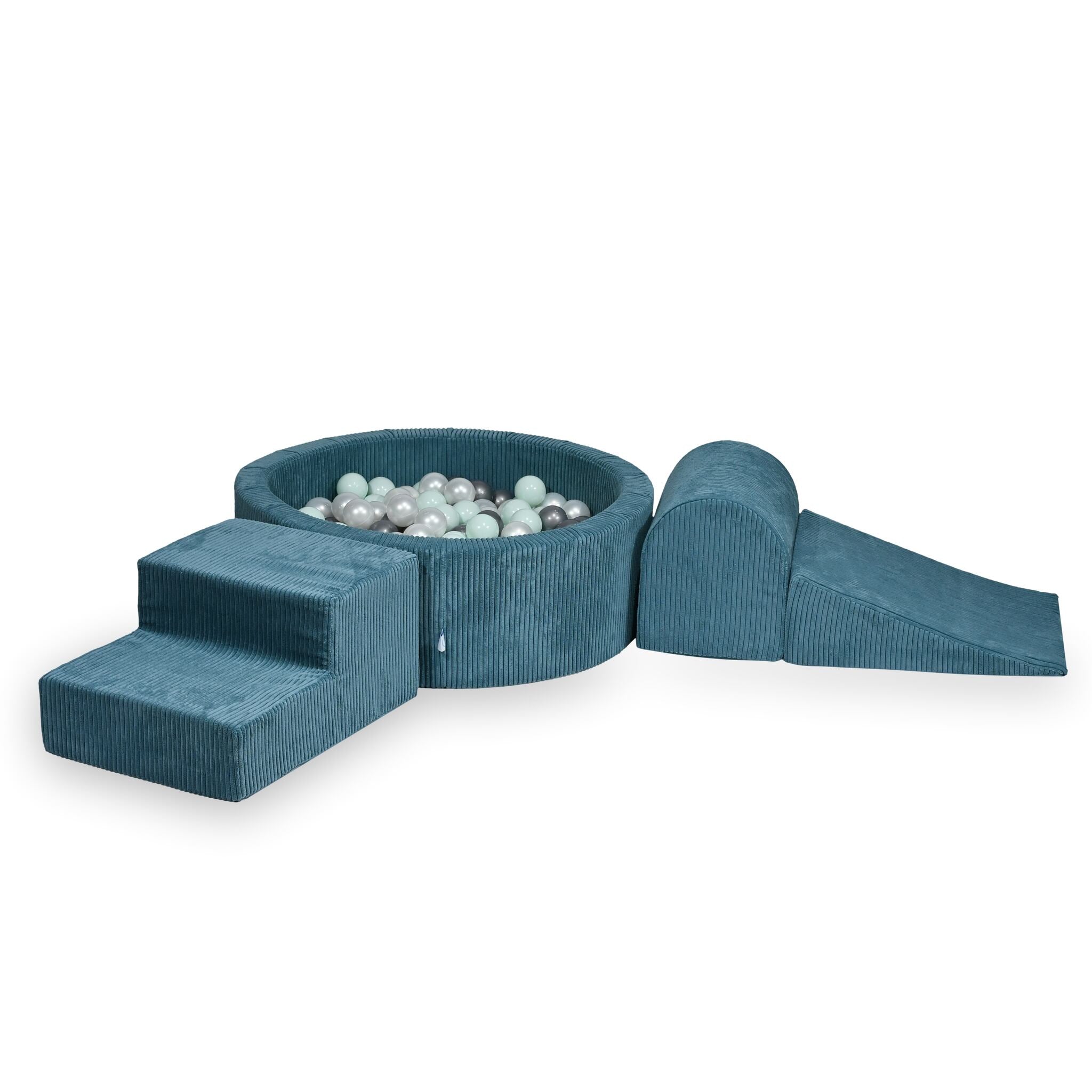 Foam playground with round pool 90x30 corduroy blue +200 balls