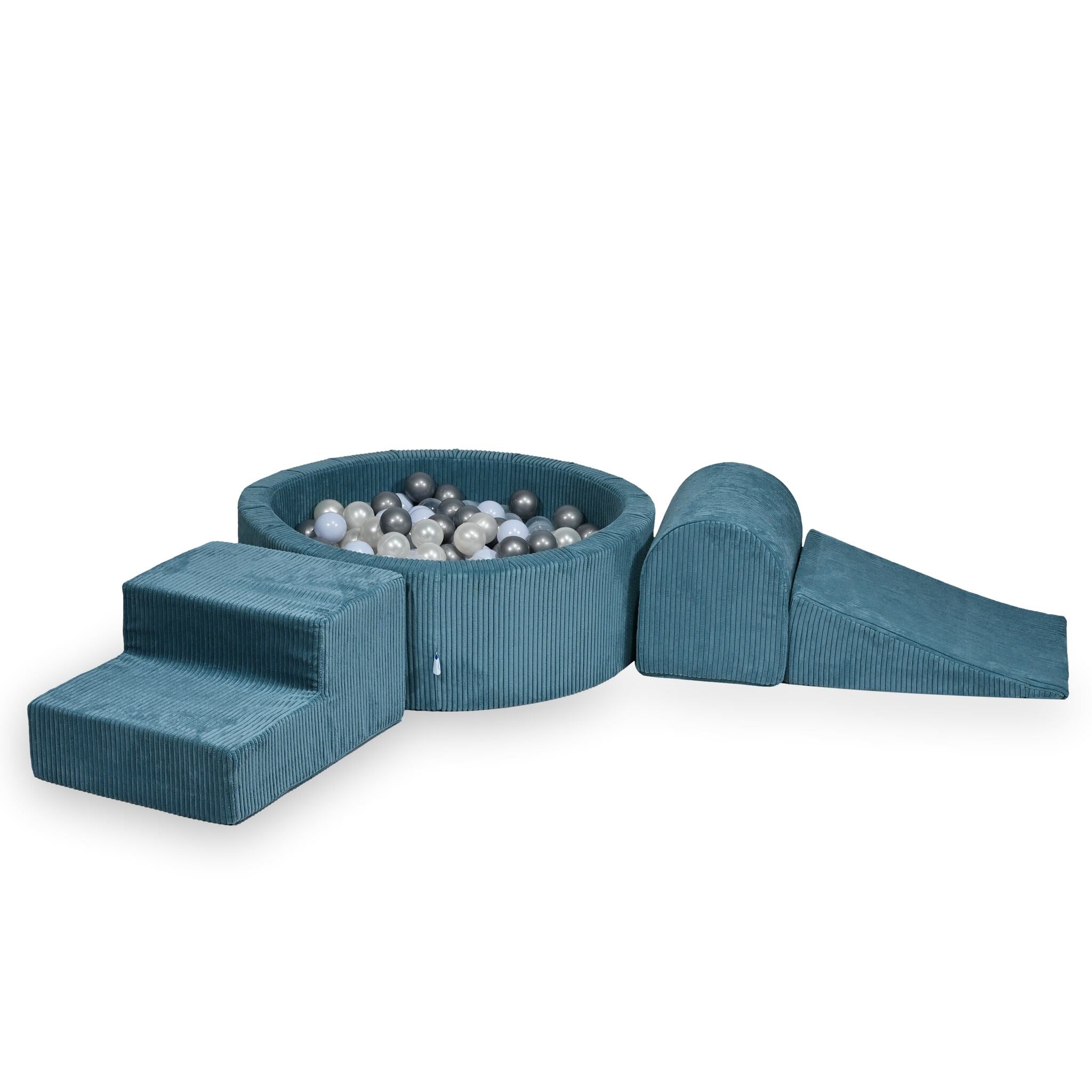 Foam playground with round pool 90x30 corduroy blue +200 balls