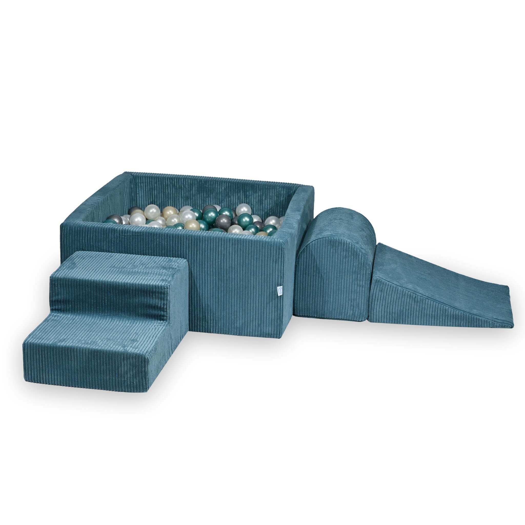 Aire de jeux en mousse avec piscine à balles carrée set de jeu enfant 90x90x40 velours côtelé bleu + 400 balles