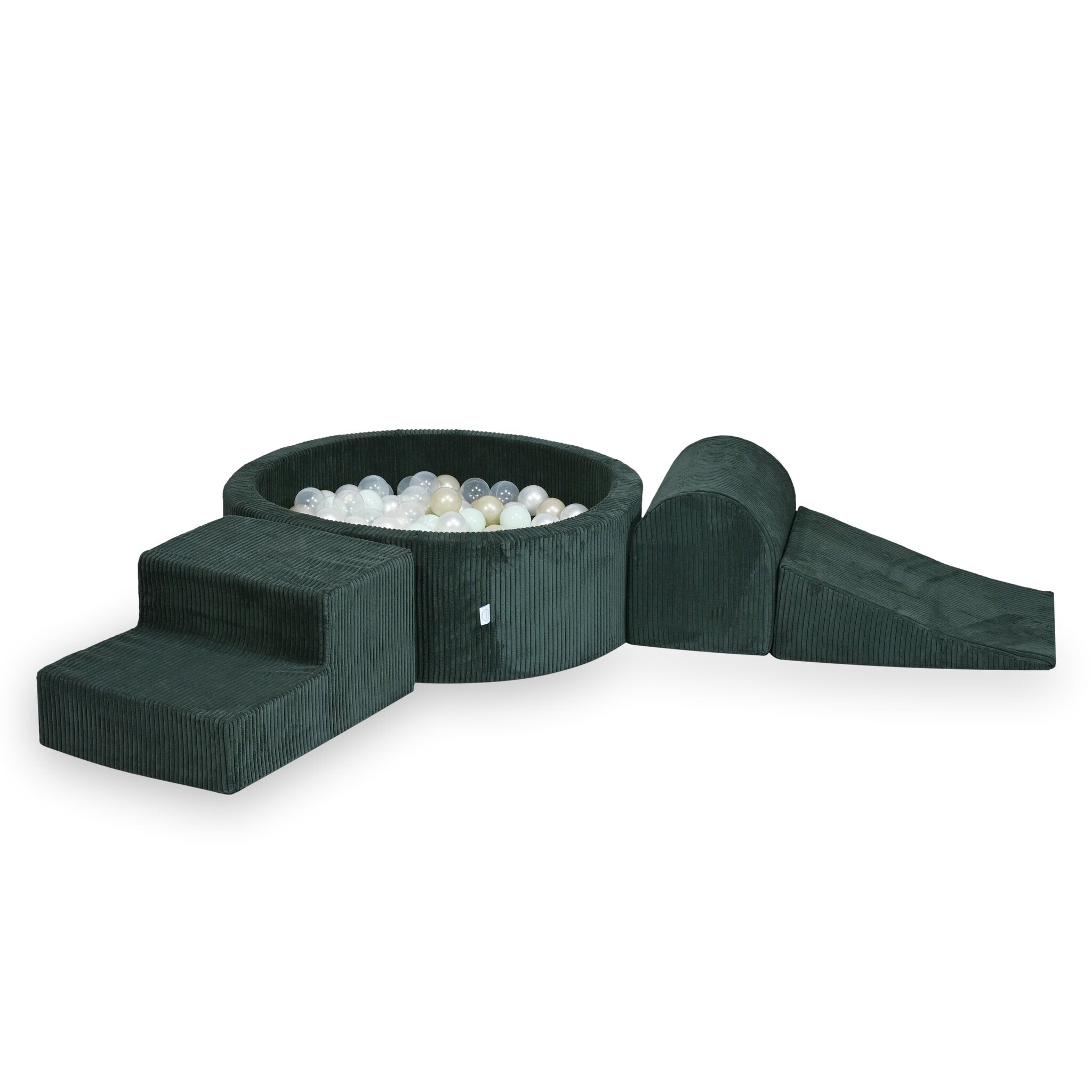 Foam playground with round 90x30 green corduroy ball pit + 200 balls