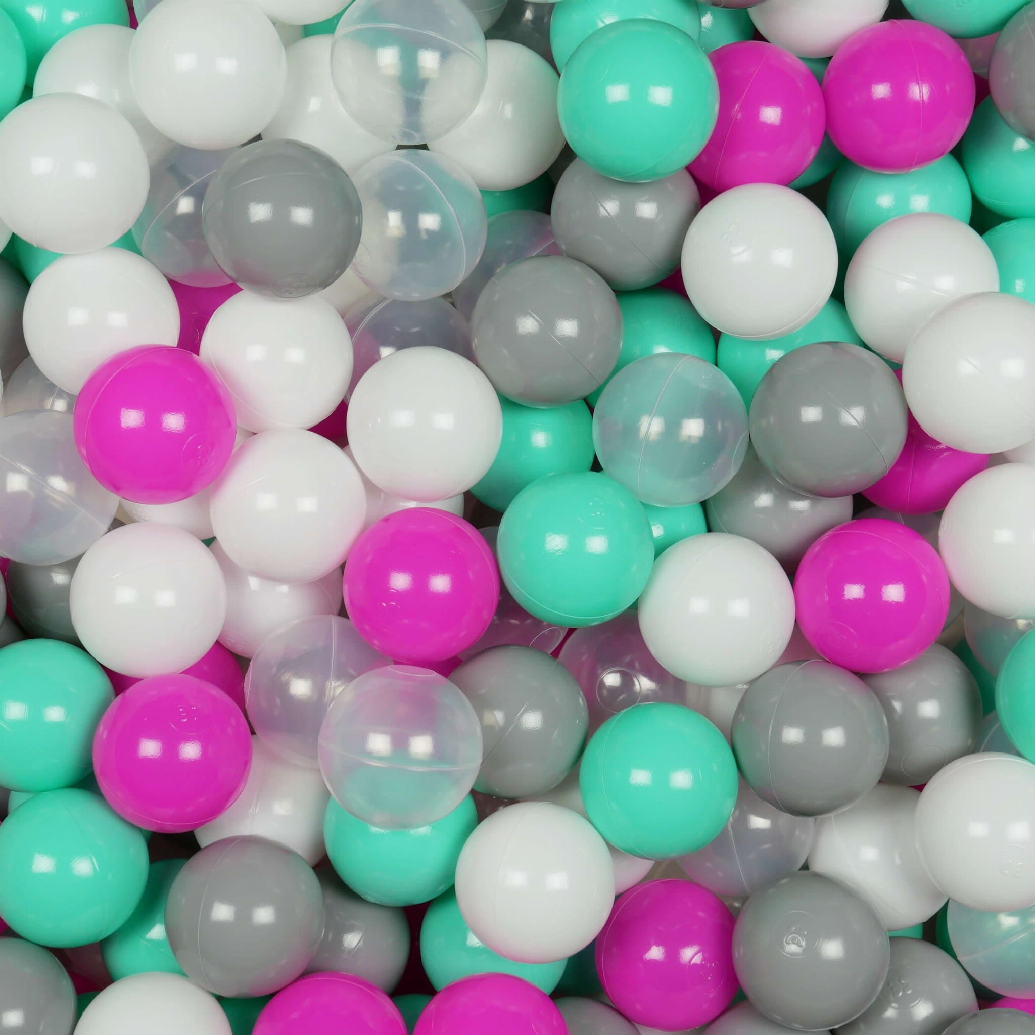 50 Spielbälle ø7cm, weiß, rosa, mintgrün, grau, transparent