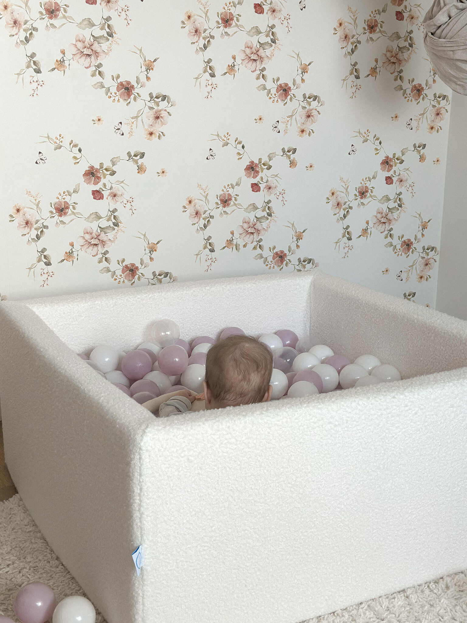 Foam play area with square ball pit children's play set 90x90x40 white boucle + 400 balls