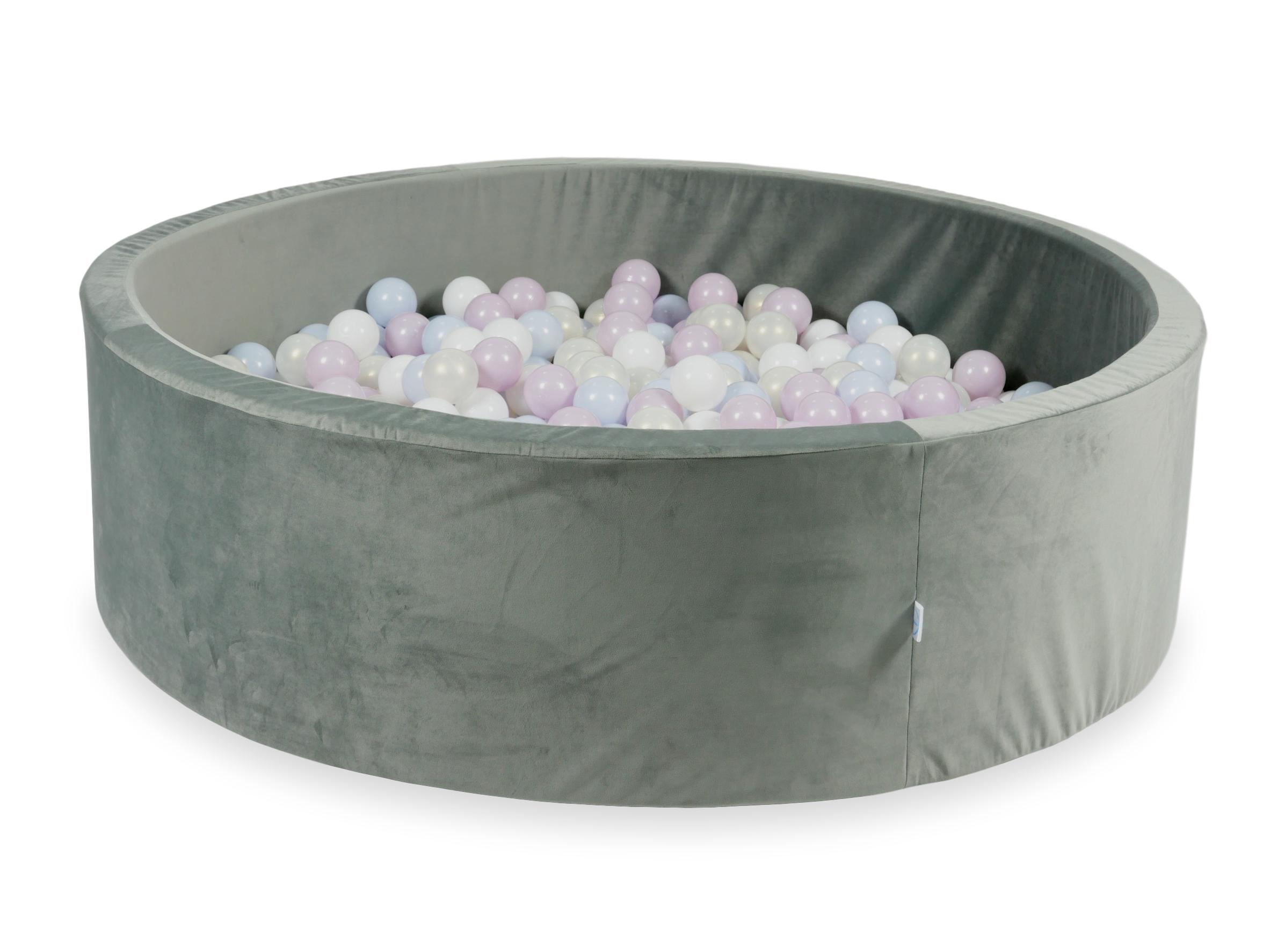 Piscine à balles en velours velvet gris 130x40 cm avec 700 balles