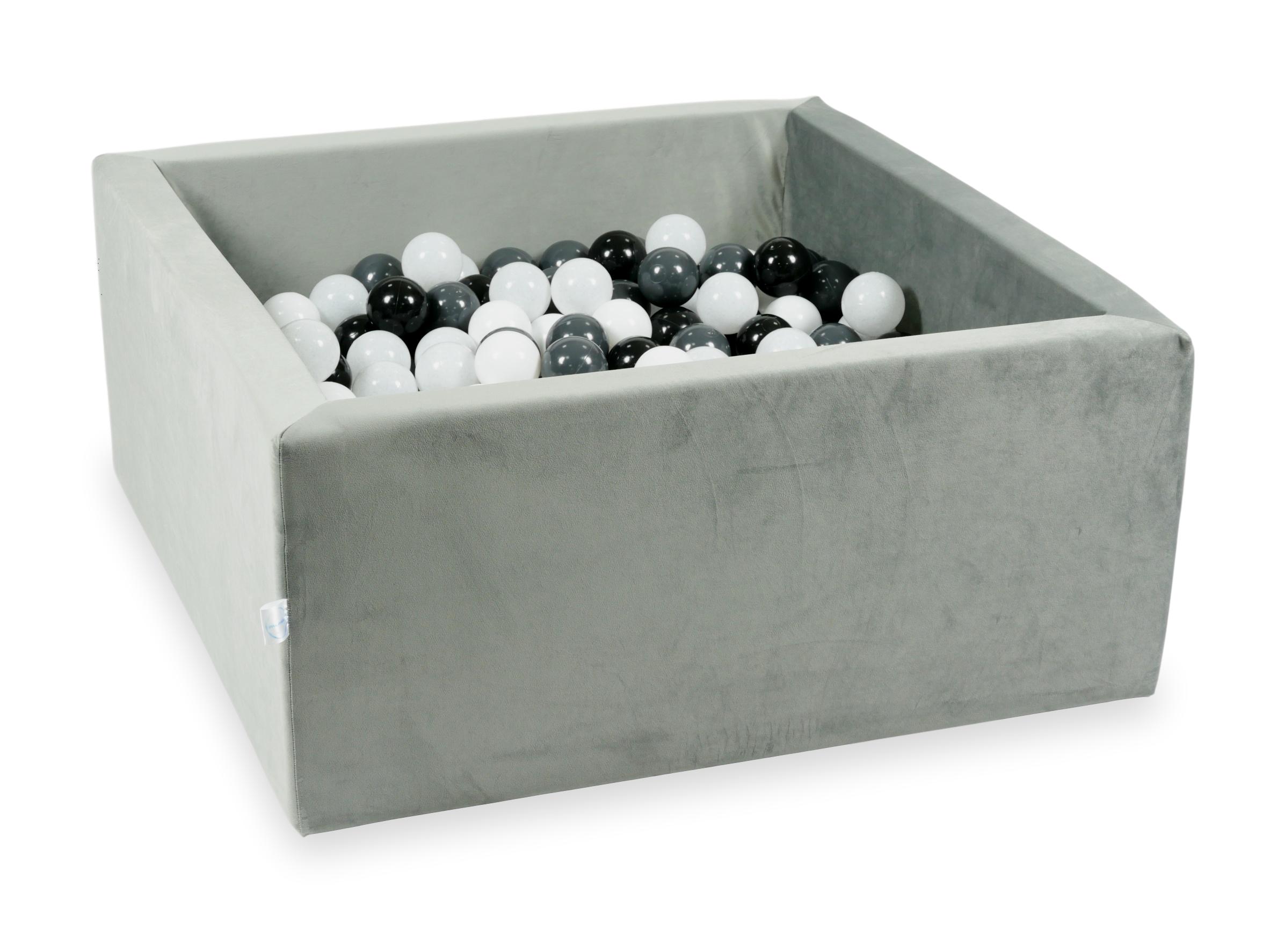 Square ball pit 90x90x40 cm in gray velvet velvet, 400 balls