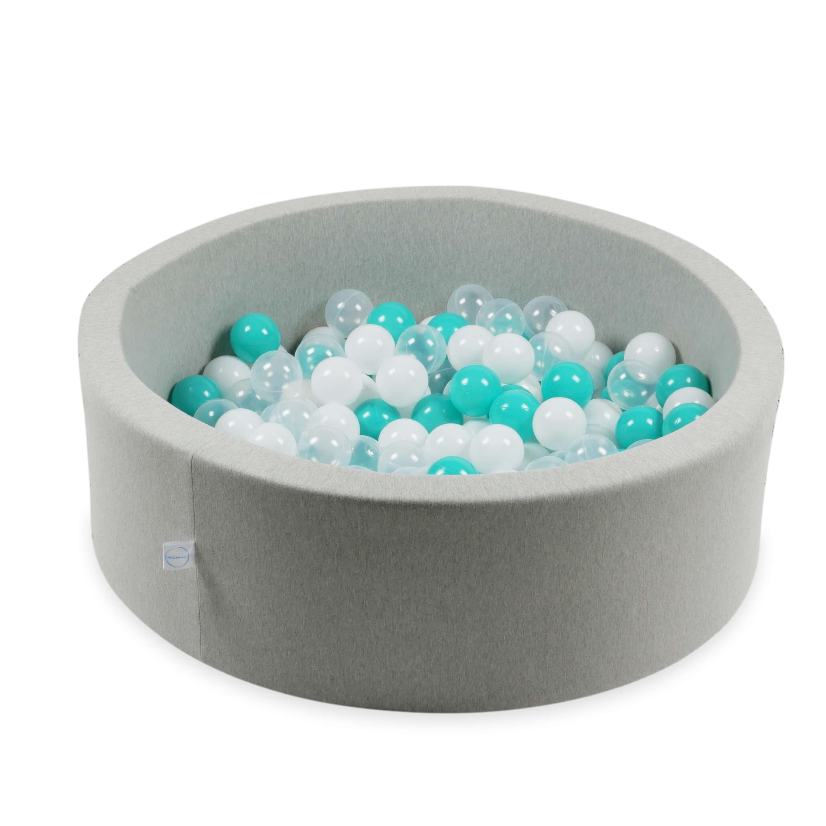 Spielbälle mit 7 cm Durchmesser, 150 Stück, weiß, transparent, türkis
