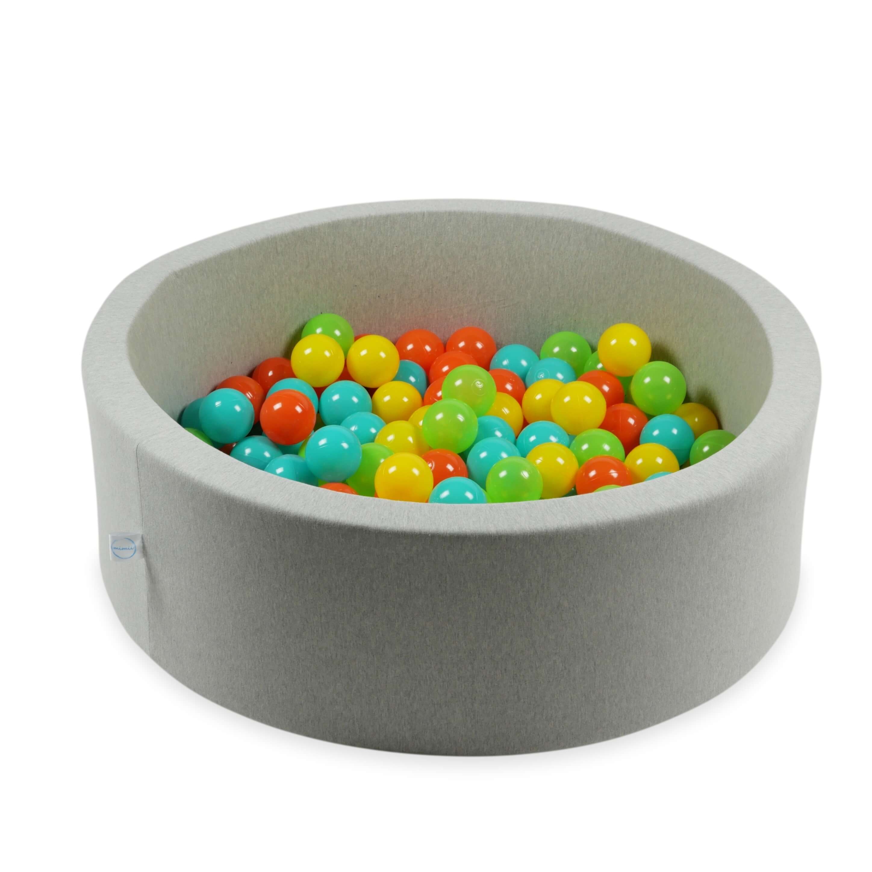300 Spielbälle mit 7 cm Durchmesser in Gelb, Orange, Celadon und Türkis.