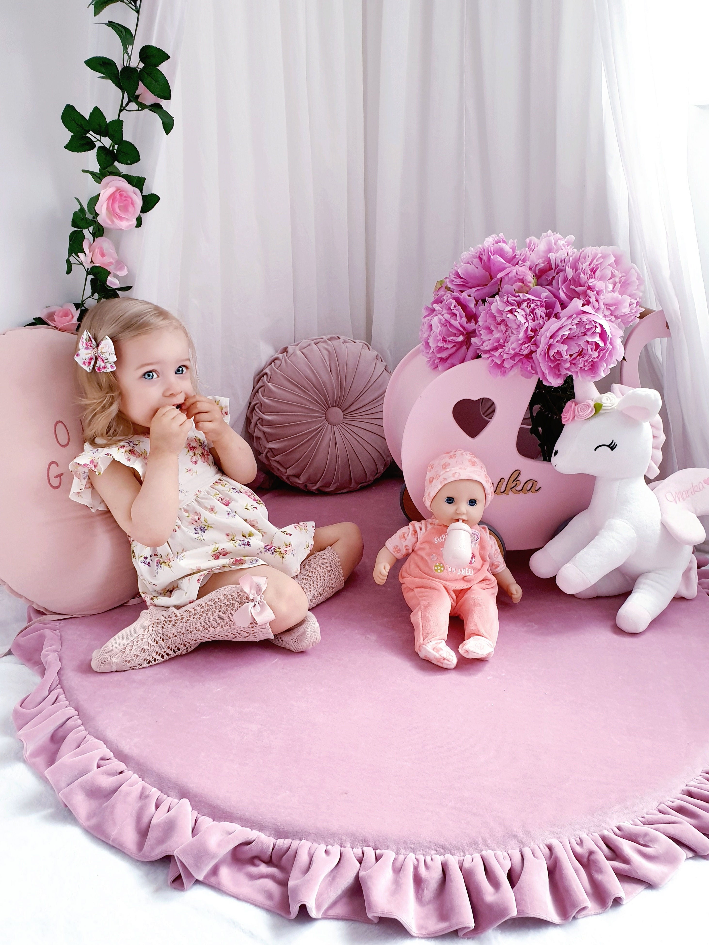 Runde Babyspielmatte 100 cm mit Jersey-Rüsche