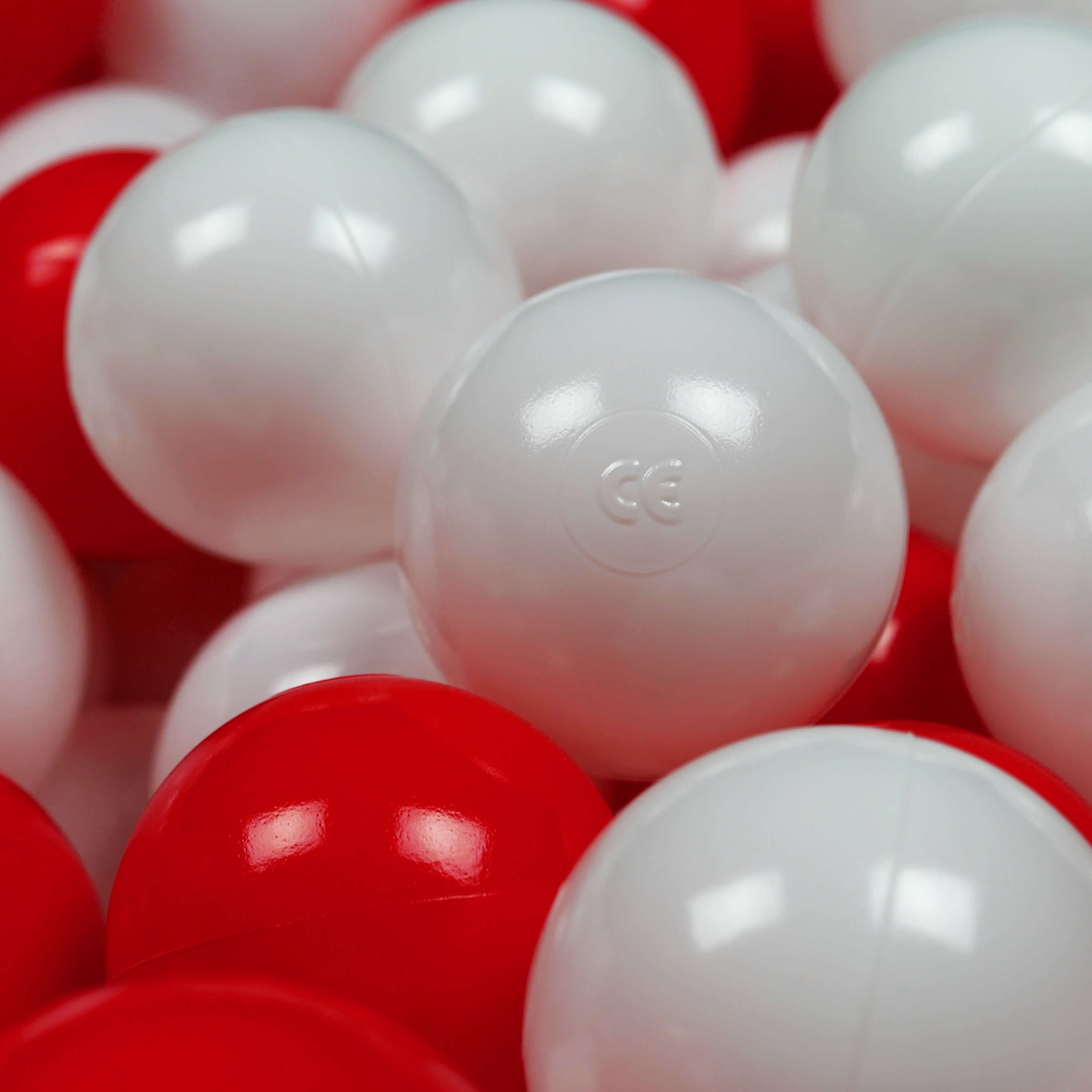 50 Spielbälle mit 7 cm Durchmesser, weiß und rot