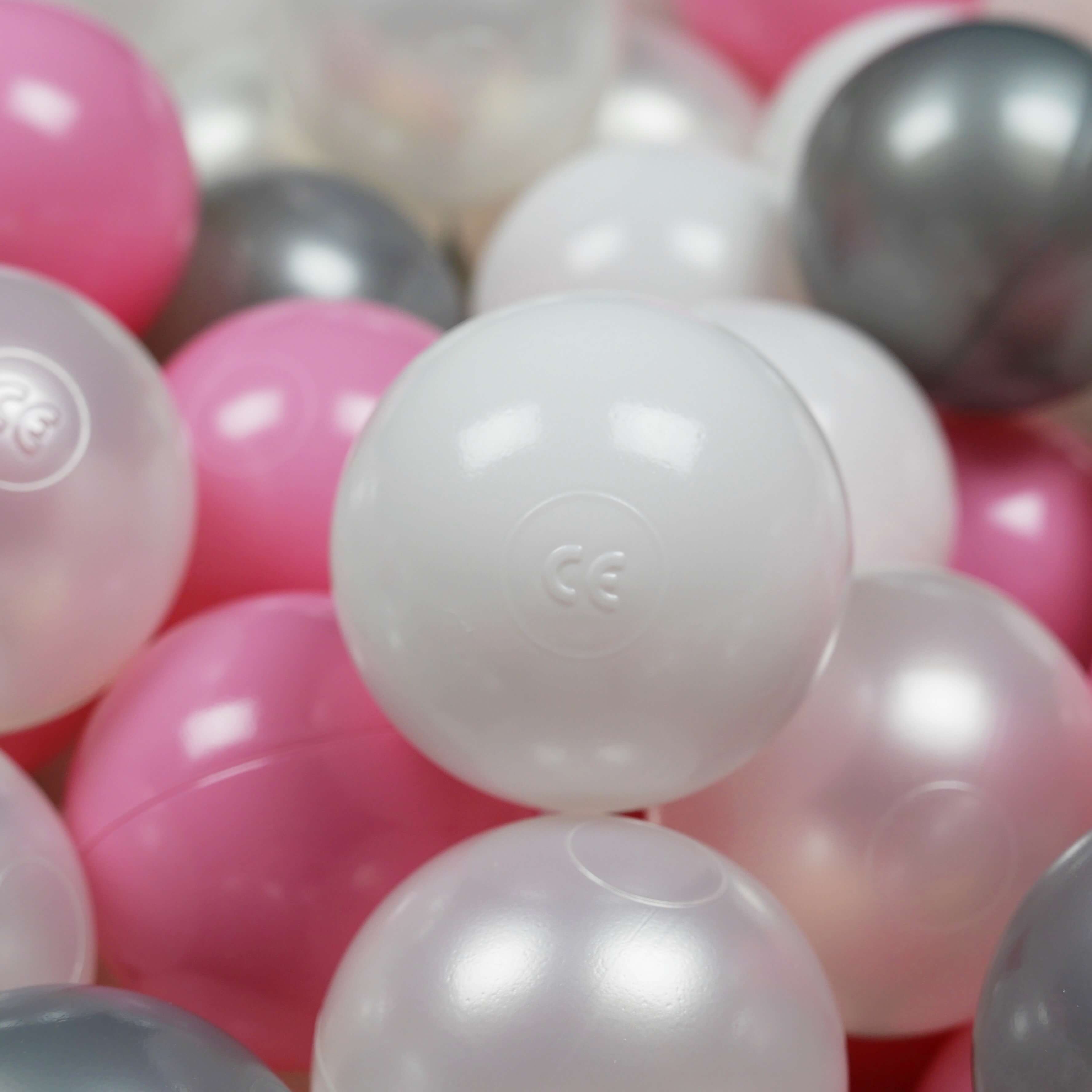 300 Spielbälle mit 7 cm Durchmesser in Weiß, Perlmutt, Silber und Puderrosa