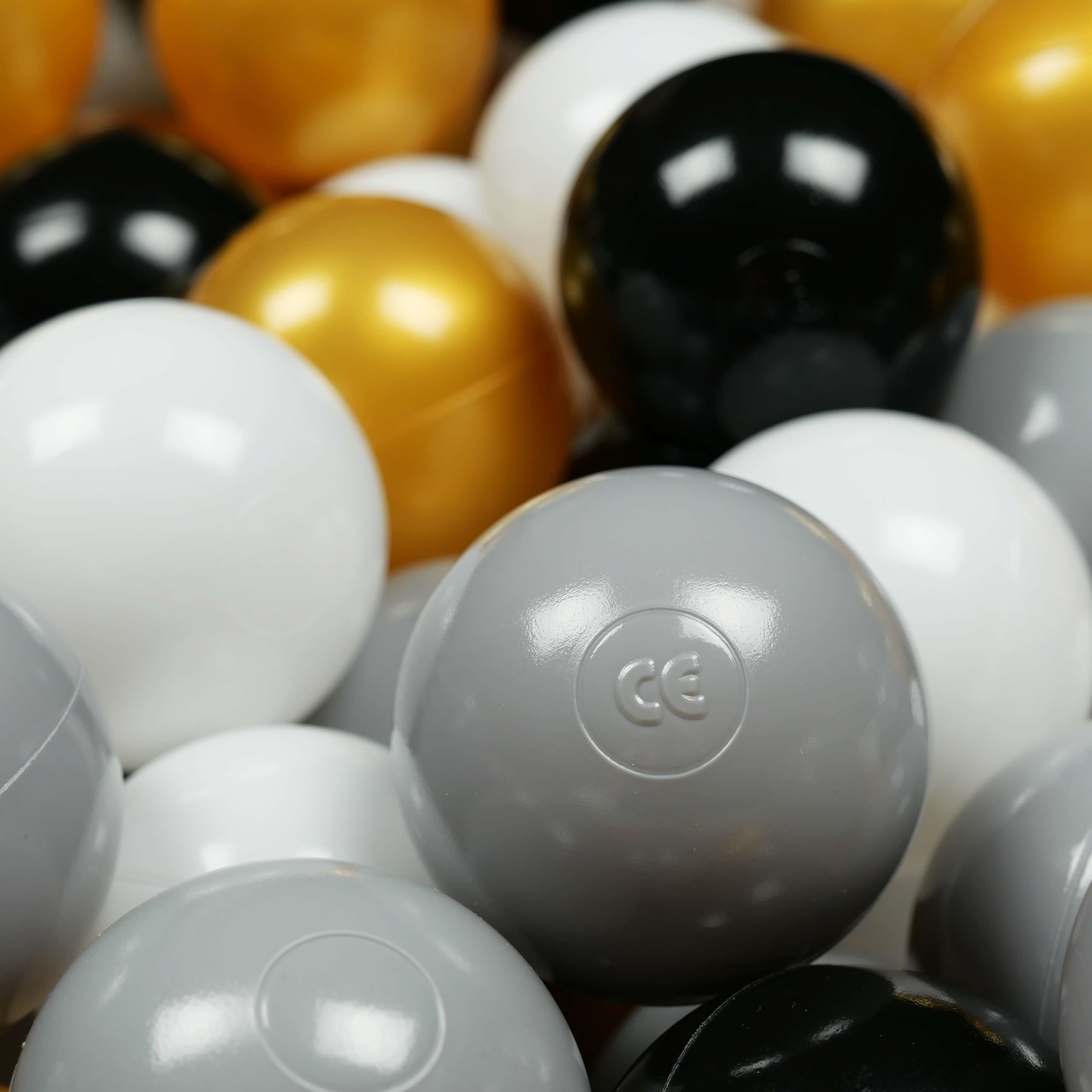 Spielbälle mit 7 cm Durchmesser, 150 Stück, weiß, grau, schwarz, gold