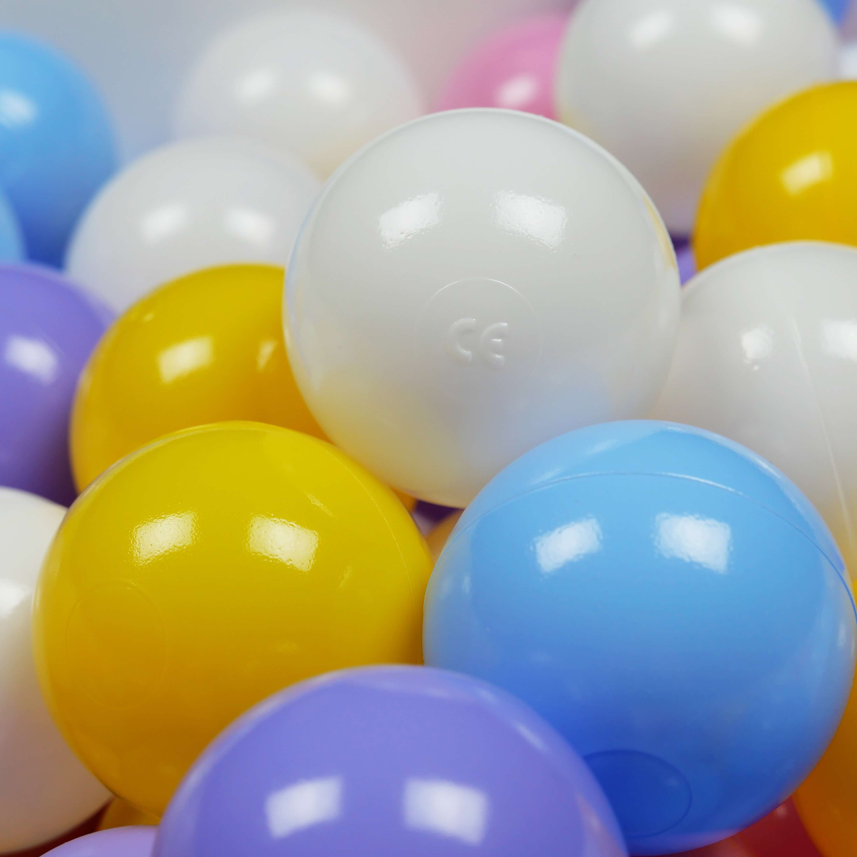 Balles de jeu ø7cm 50 pièces blanc, bruyère, rose poudre, jaune, bleu clair