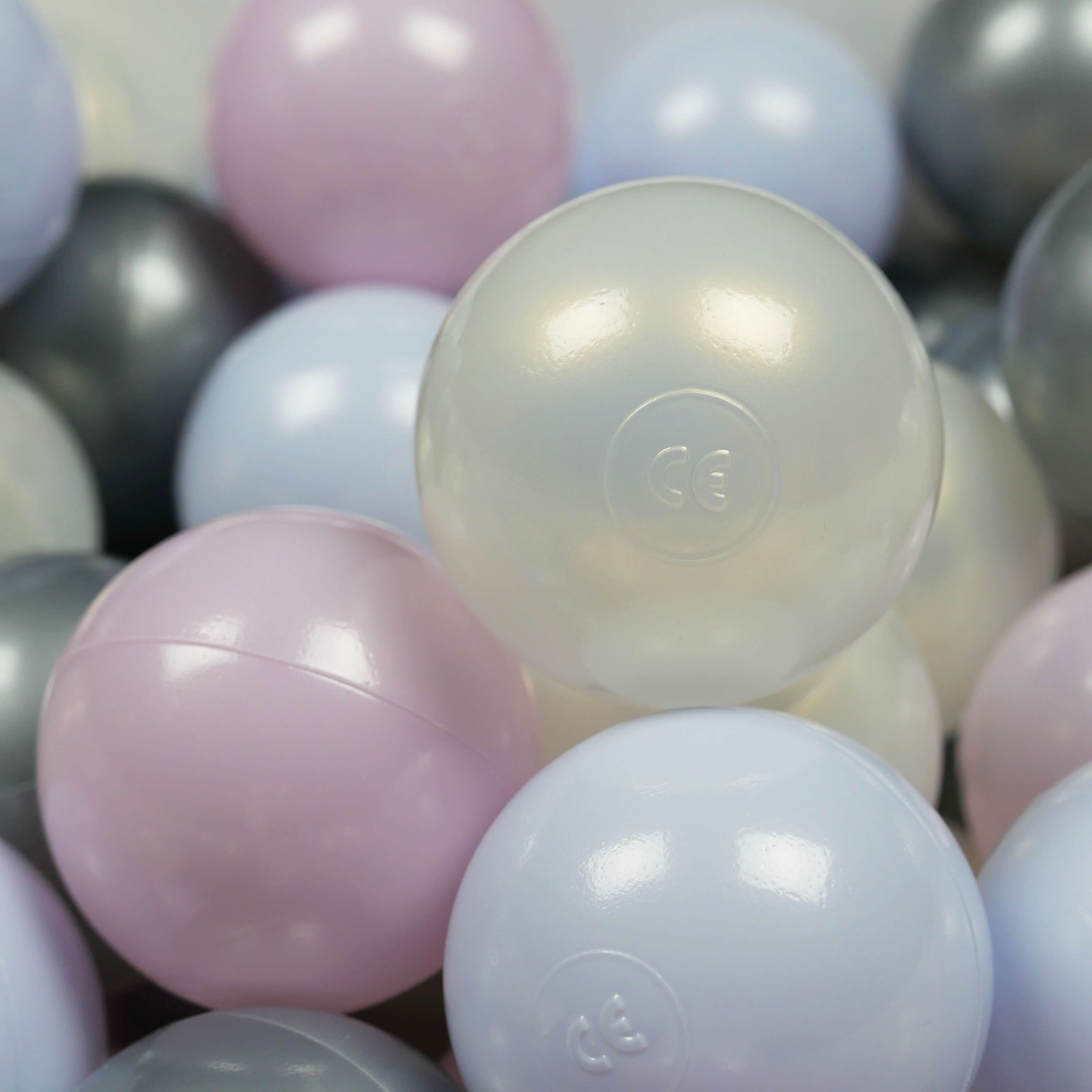 Balles de jeu ø7cm 200 pièces rose perle, bleu perle, iridescent, argenté