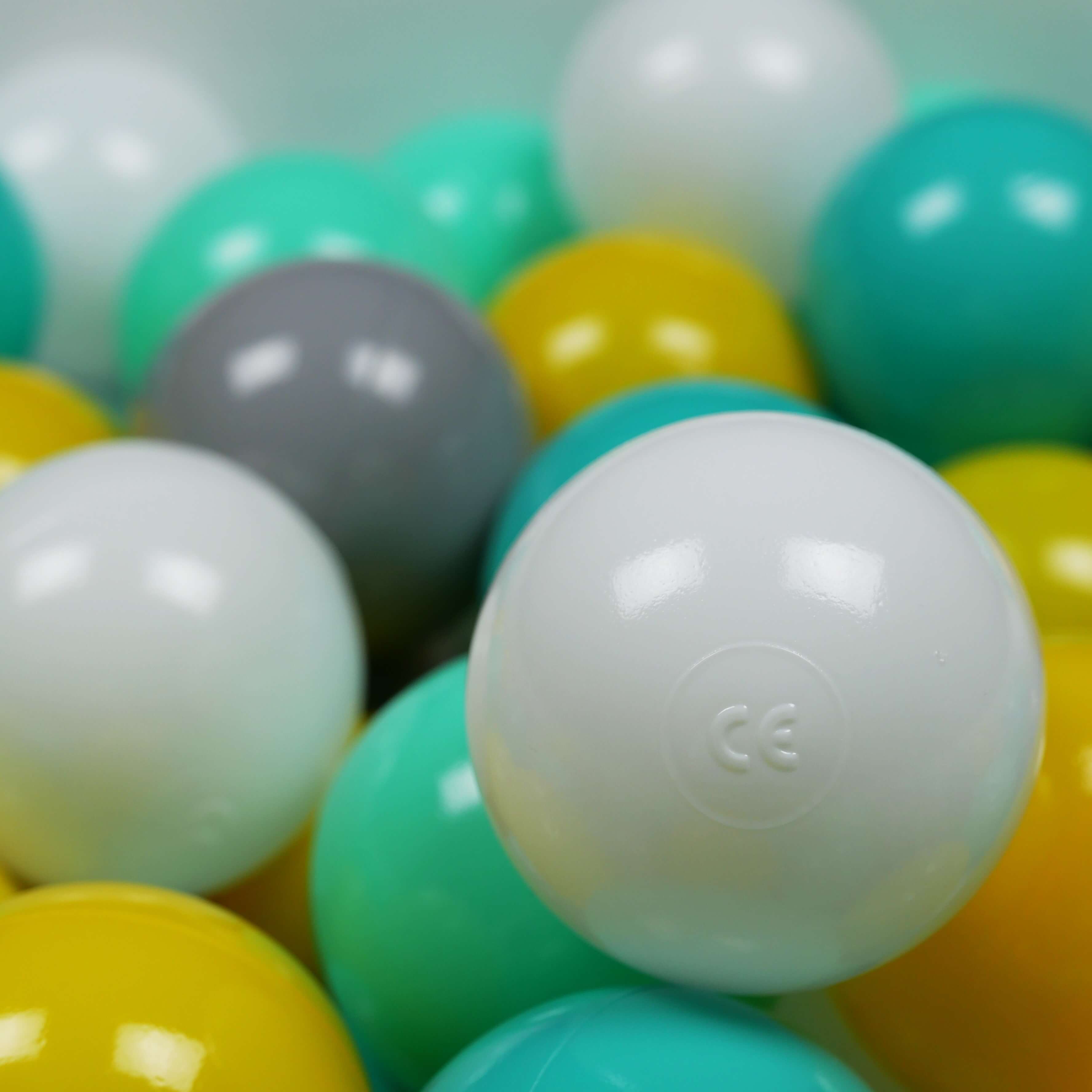 Balles de jeu ø7cm 25 pièces jaune, menthe, turquoise, blanc, gris