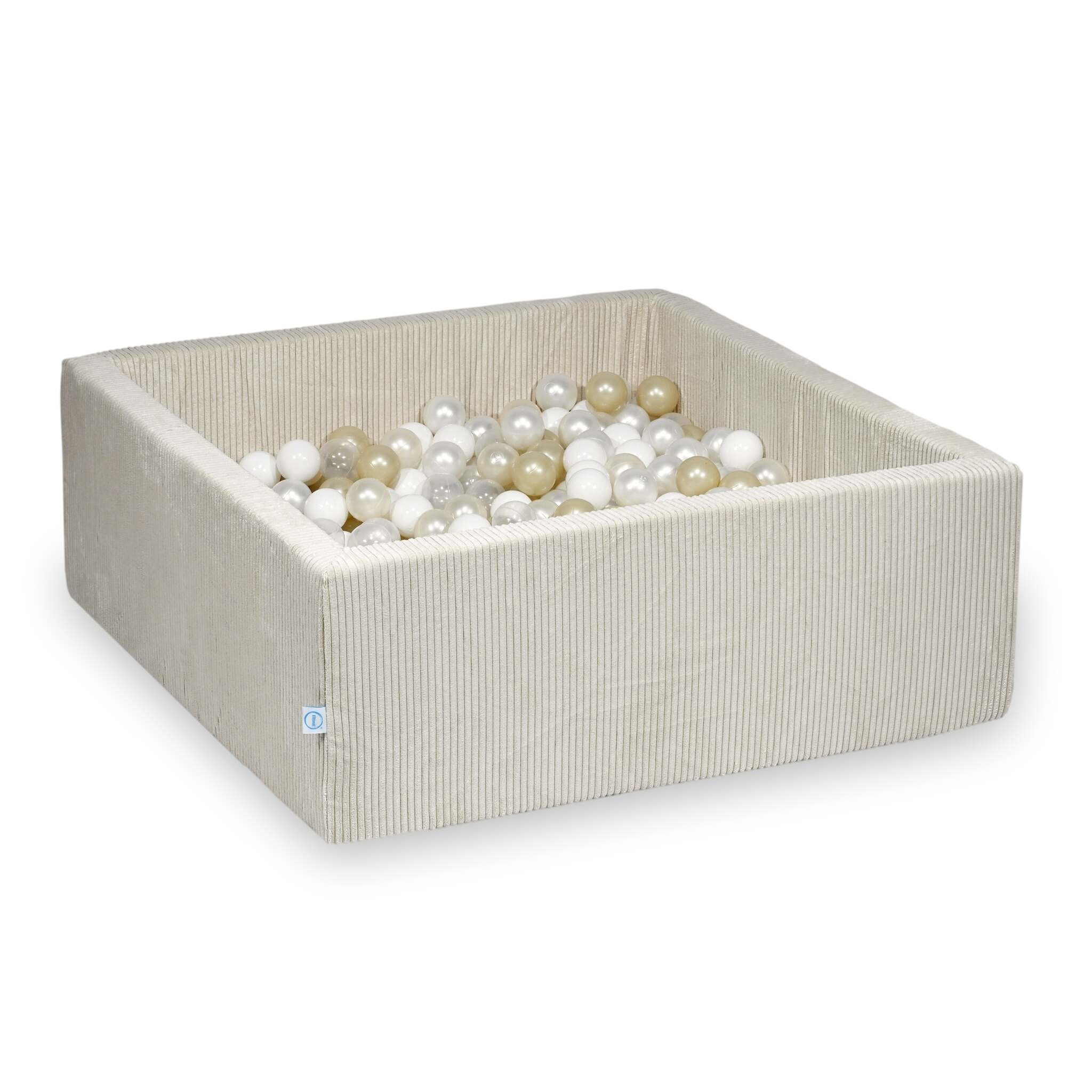 Bällebad quadratisch 110x110x40 cm aus Kordstoff Beige, 600 Bälle