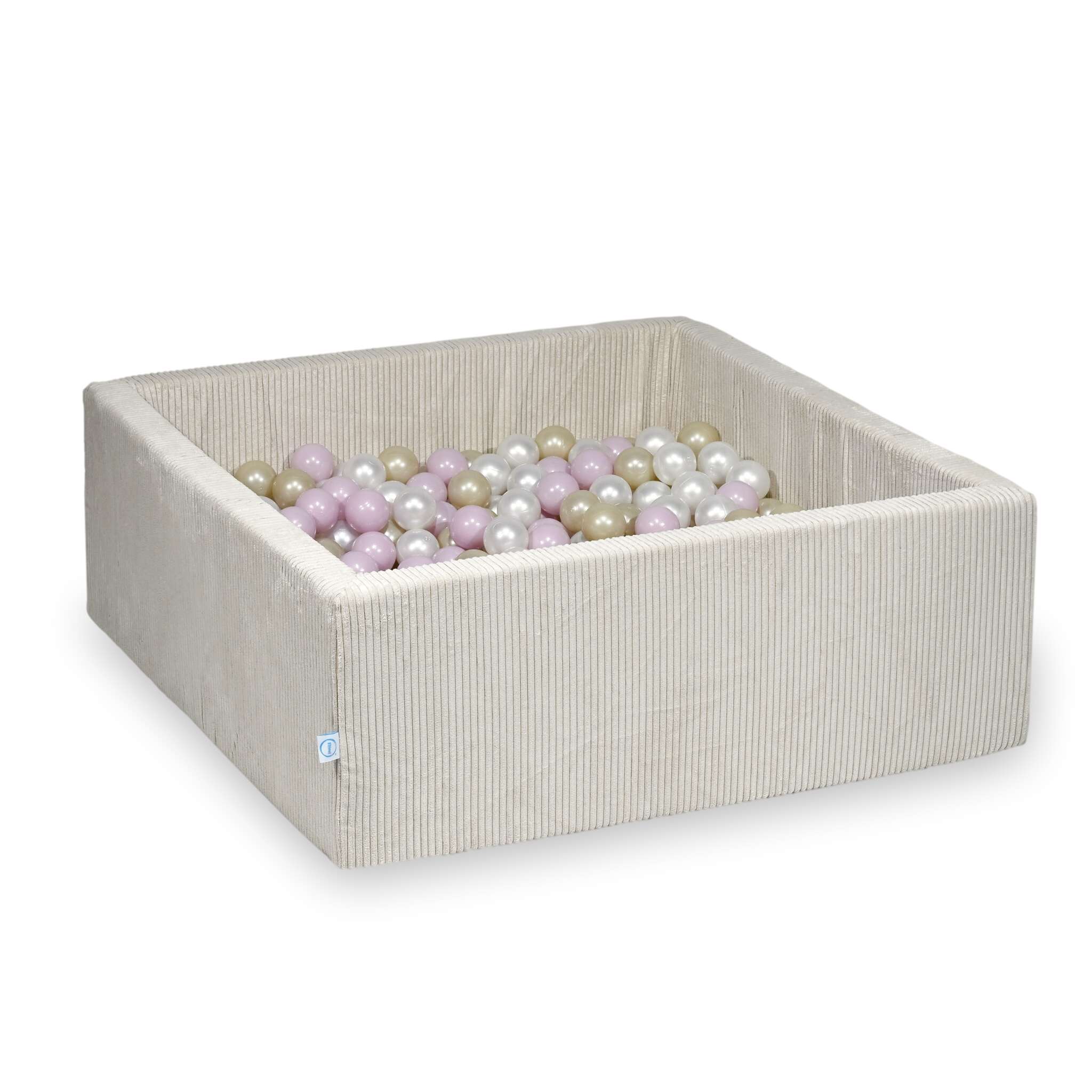 Bällebad quadratisch 110x110x40 cm aus Kordstoff Beige, 600 Bälle