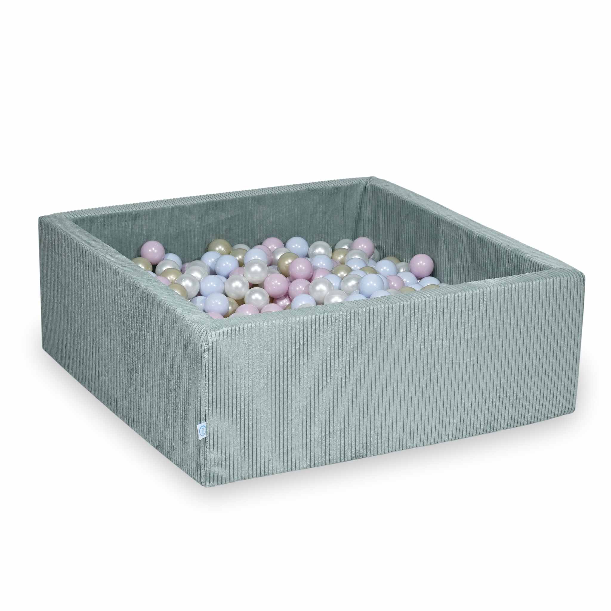 Square ball pit 110x110x40 cm in Corduroy Light Mint, 600 balls