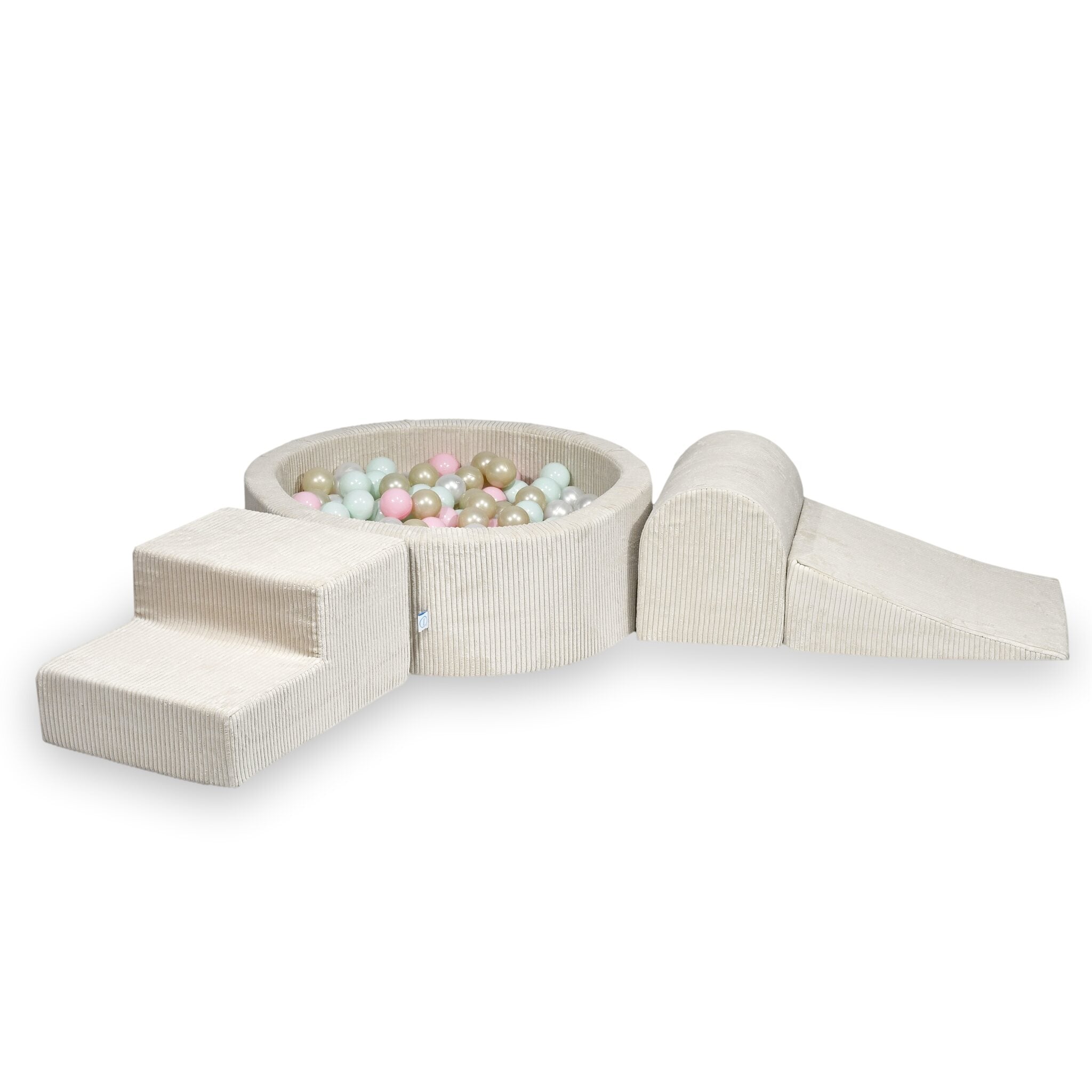 Aire de jeux en mousse avec piscine ronde 90x30 velours côtelé beige + 200 balles