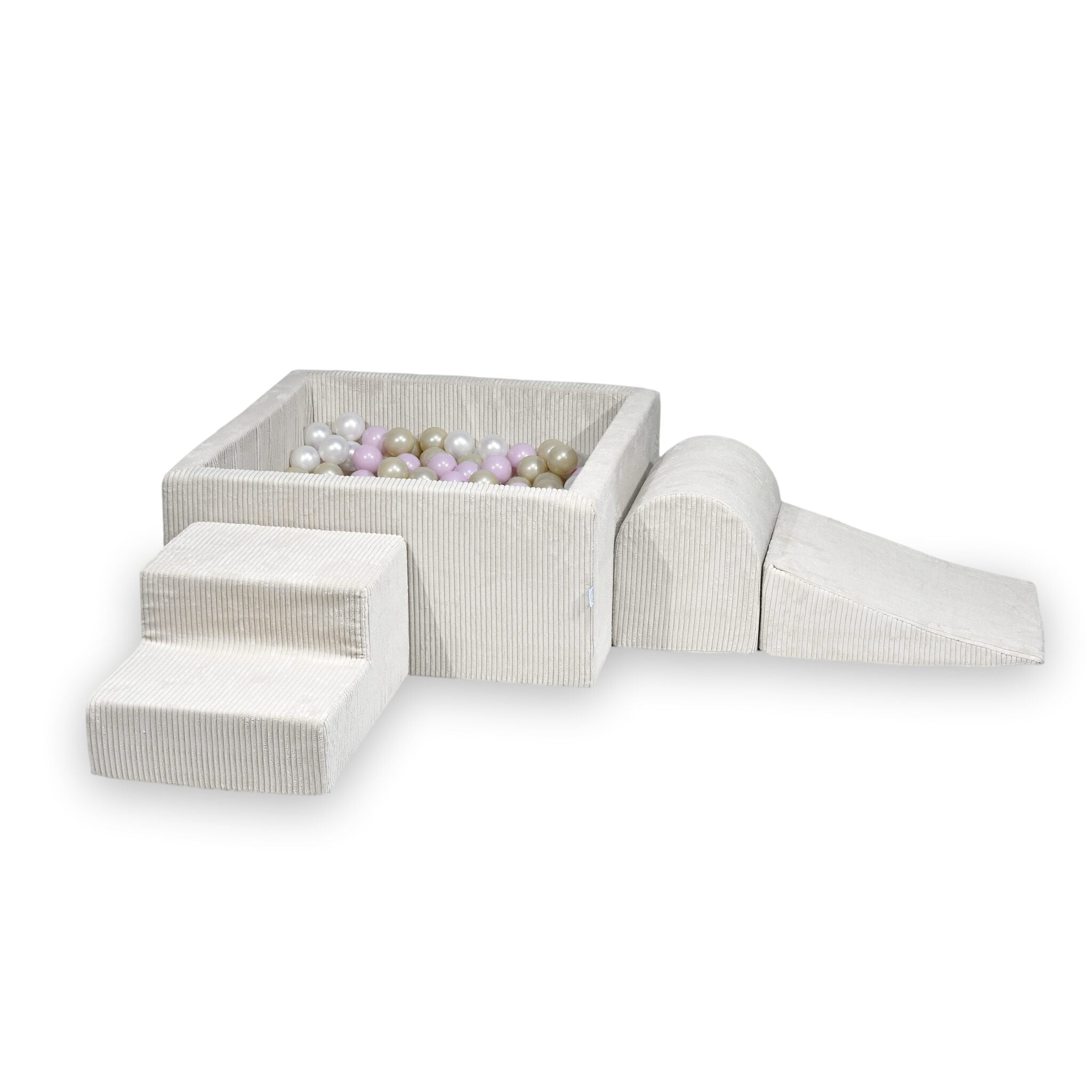 Aire de jeux en mousse avec piscine à balles carrée set de jeu enfant 90x90x40 velours côtelé beige + 400 balles