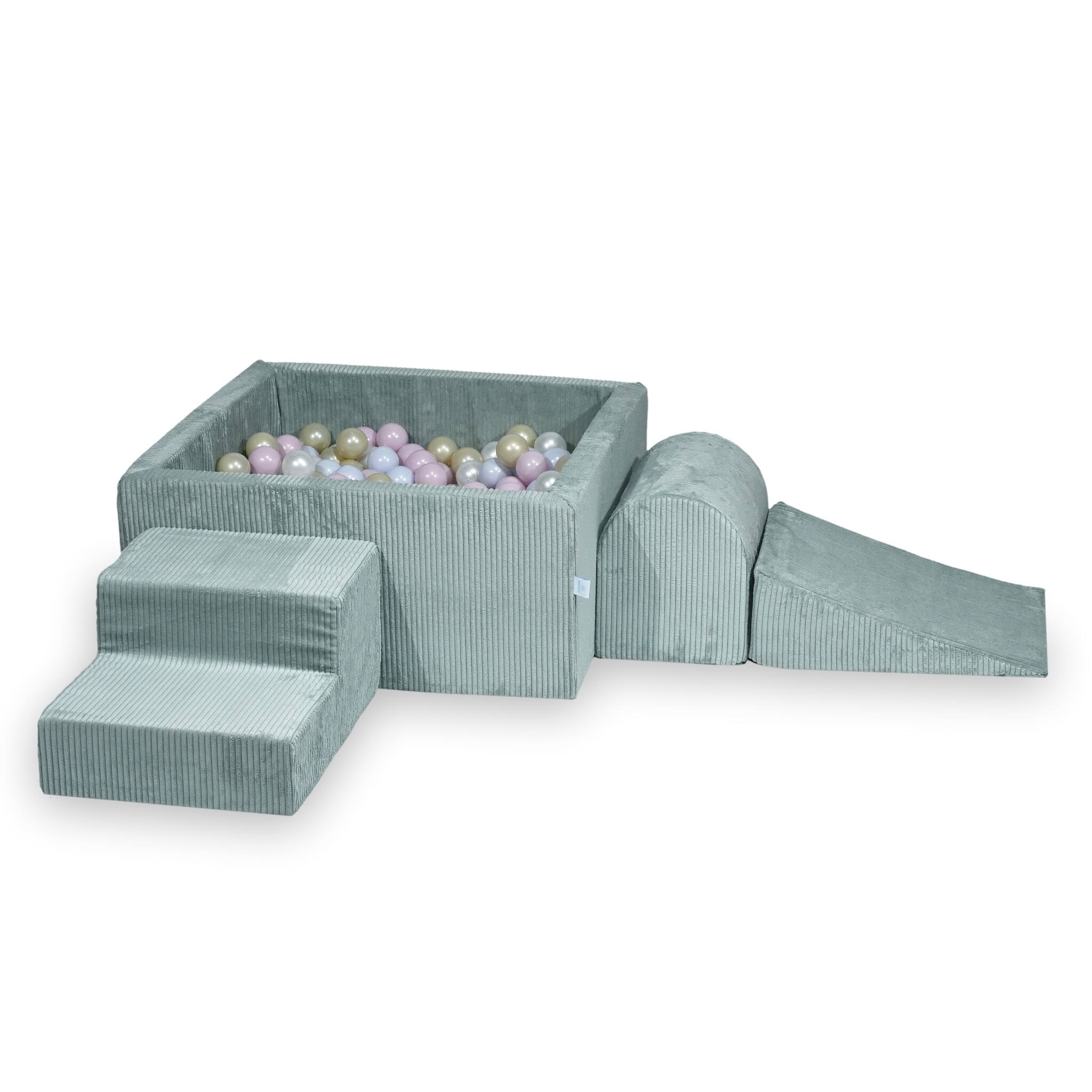 Aire de jeux en mousse avec piscine à balles carrée set de jeu enfant 90x90x40 velours côtelé menthe claire+ 400 balles