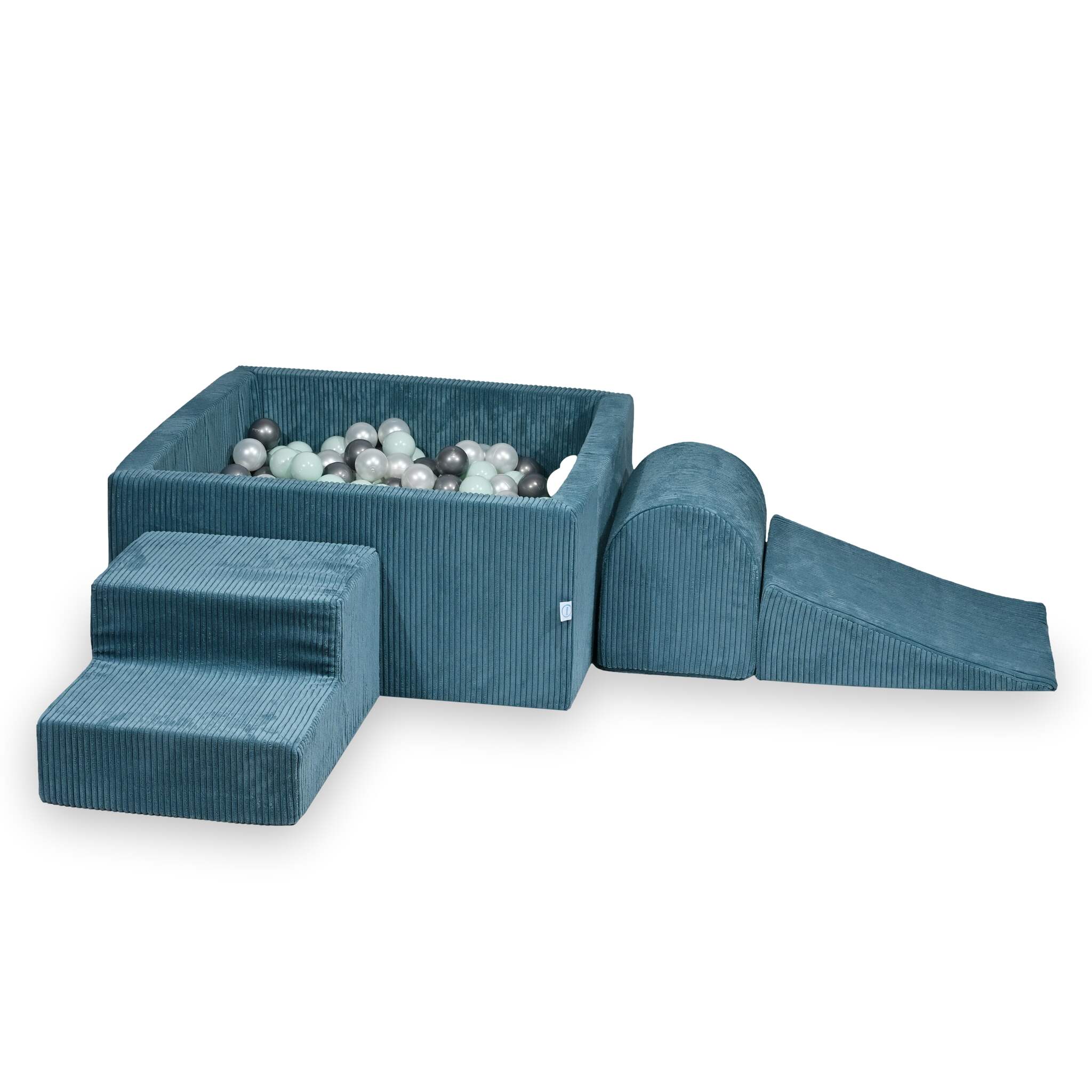Schaumstoff-Spielplatz mit quadratischem Bällebad, Kinderspielset 90x90x40 Kordelstoff blau + 400 Bälle