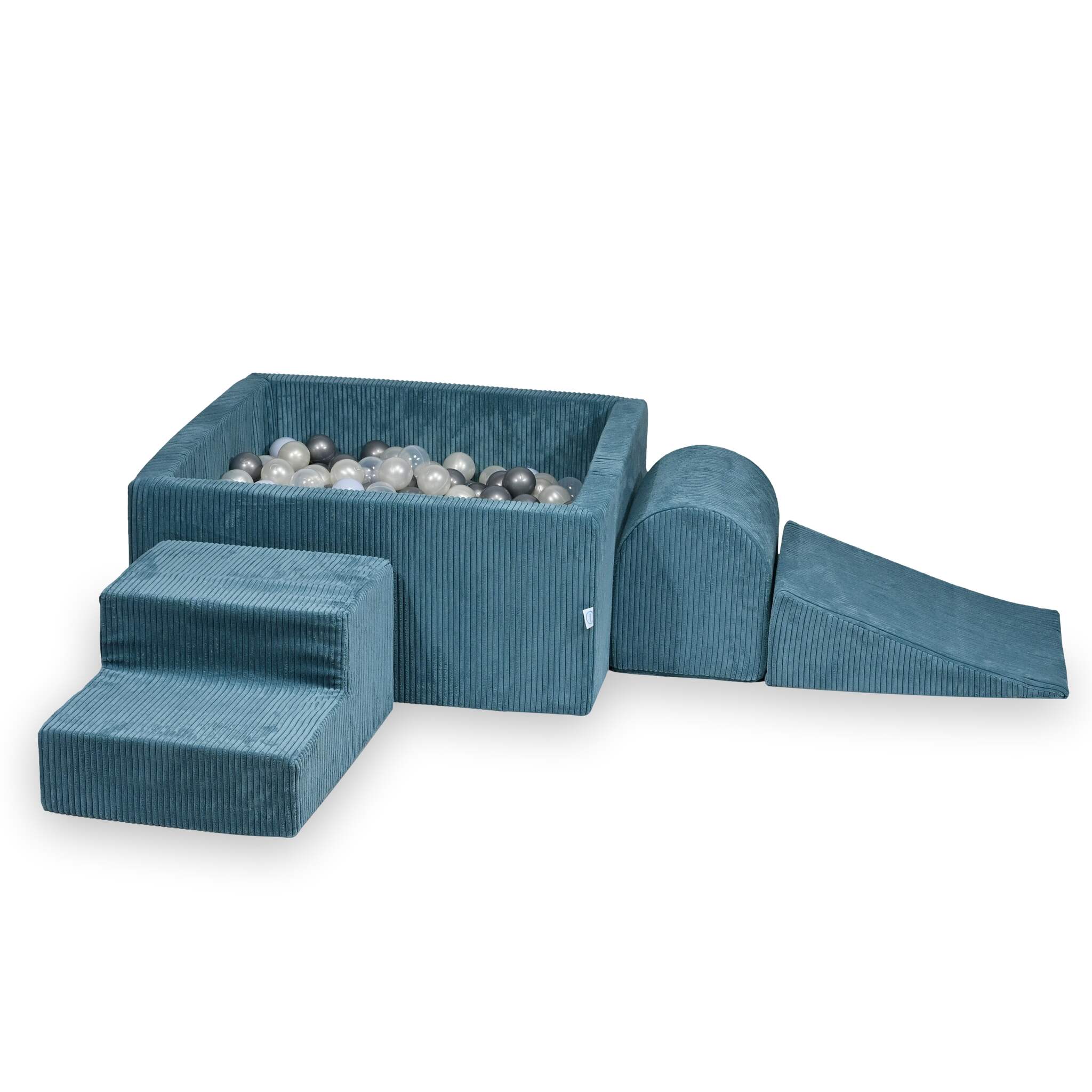 Aire de jeux en mousse avec piscine à balles carrée set de jeu enfant 90x90x40 velours côtelé bleu + 400 balles