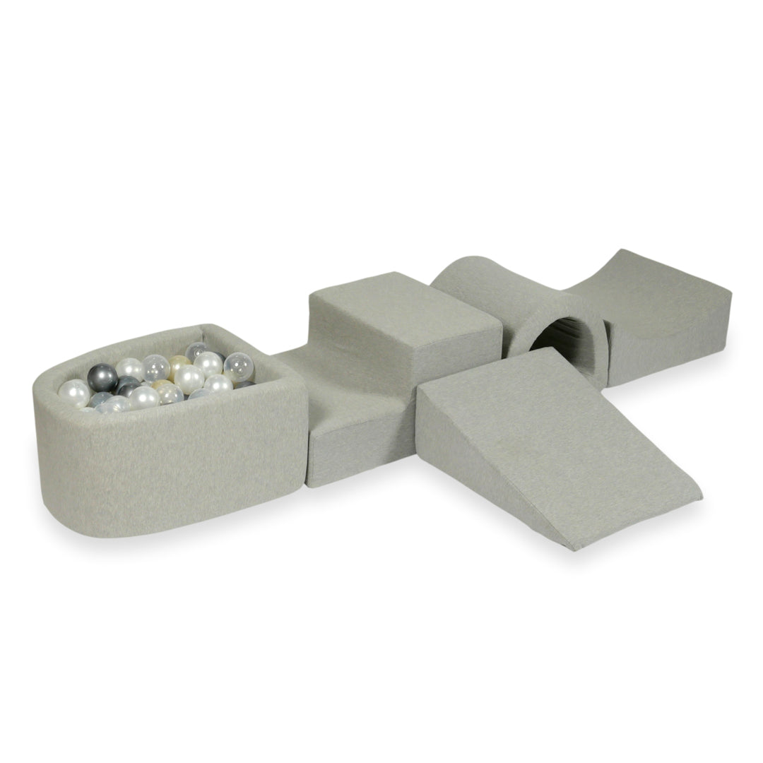 Foam play area with bridge and micro light gray pool + 100 balls